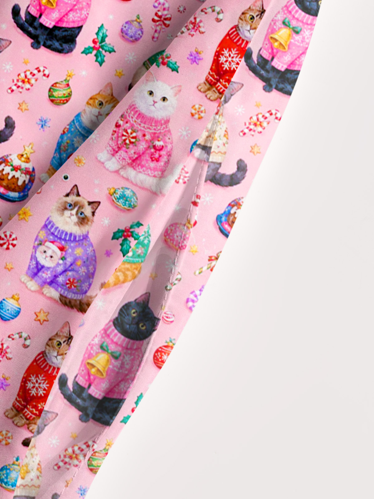 Christmas Sweater Cats Holiday Print Wide Straps Maxi Dress With Pockets