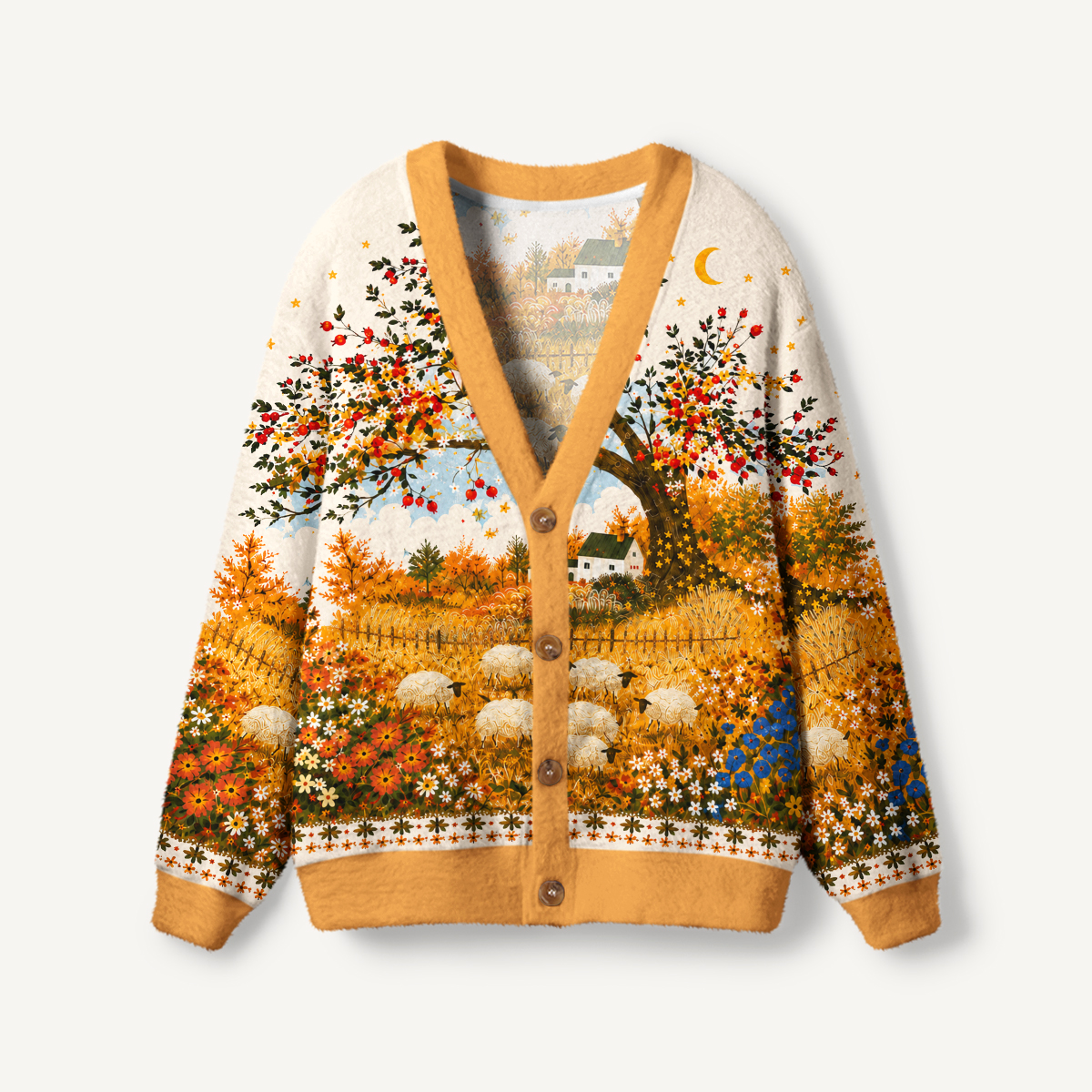 Golden Orchard Sheep Print Ugly Cardigan Sweaters