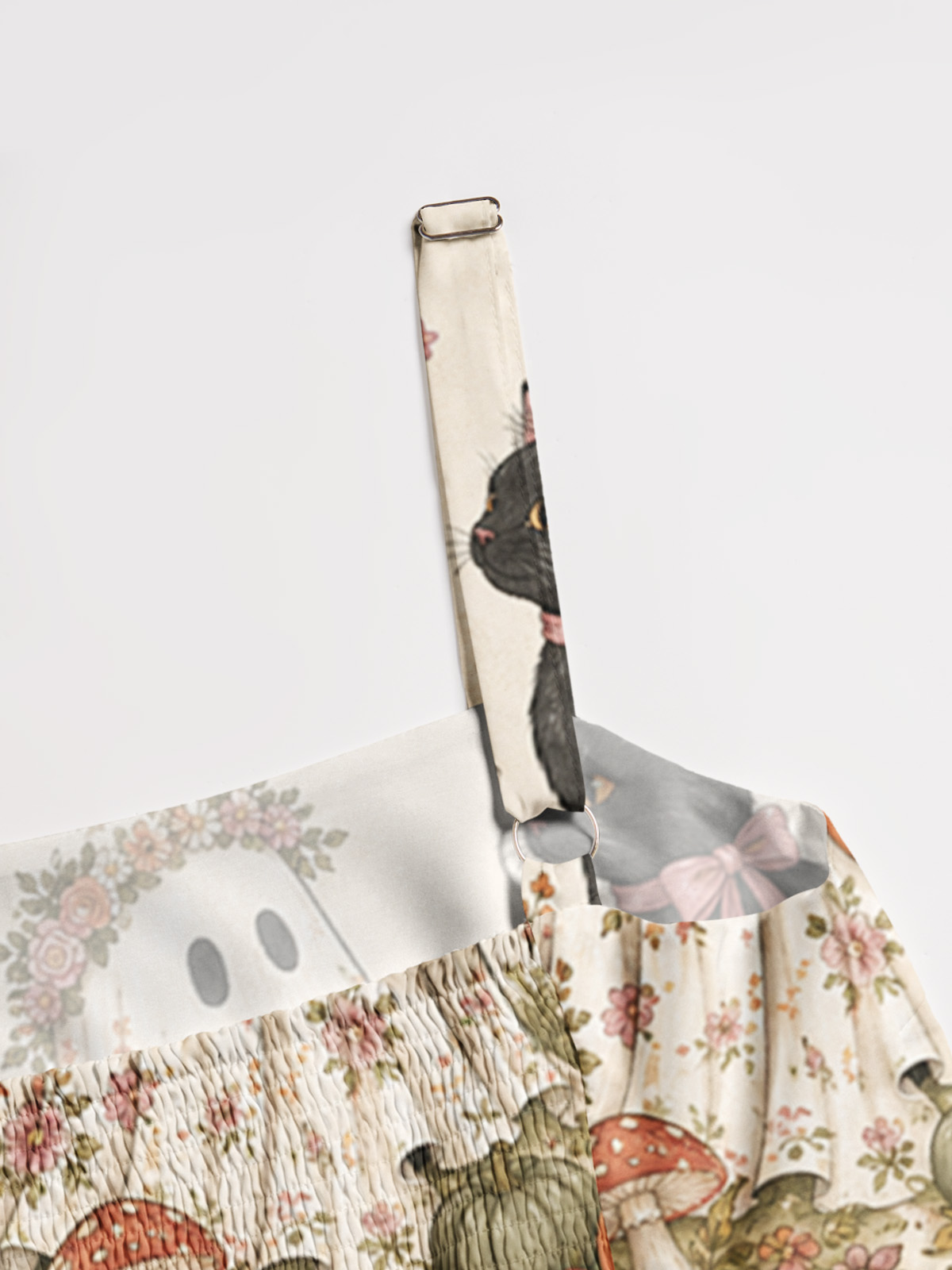 Garden Pumpkin Cat & Ghost Print Wide Straps Maxi Dress With Pockets