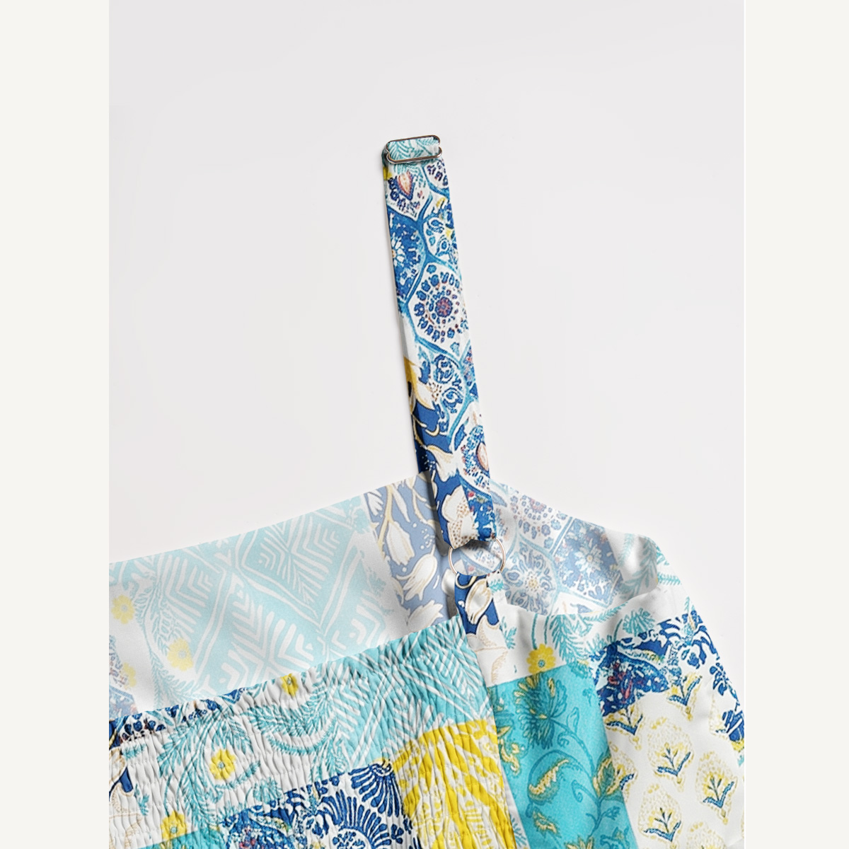 Boho Tile Patchwork Print Wide Straps Maxi Dress With Pockets