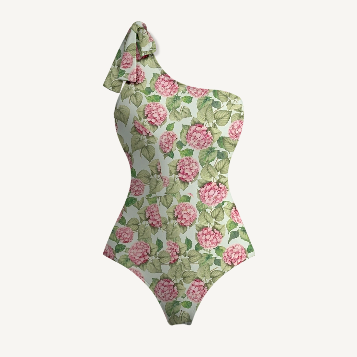 Hydrangea Whisper One Shoulder One Piece Swimsuit and Matching Sarong Set for Women