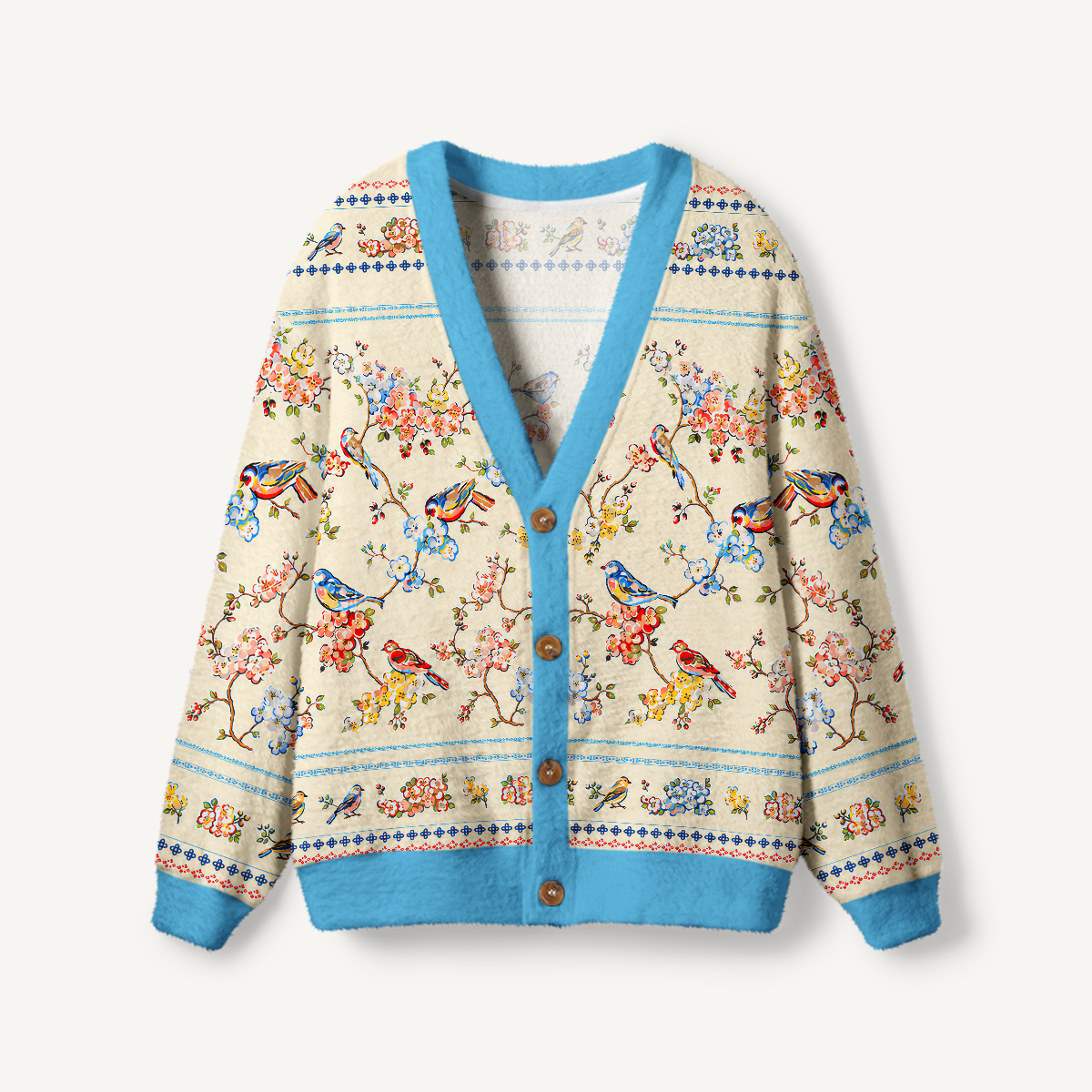 Vintage Floral Songbirds Print Ugly Cardigan Sweaters