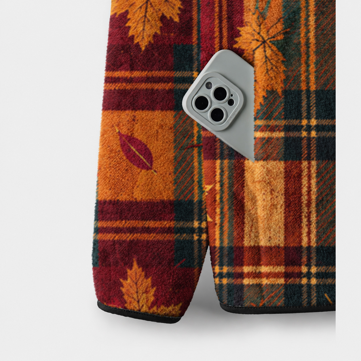 Autumn Leaves Plaid Print Fleece Jacket