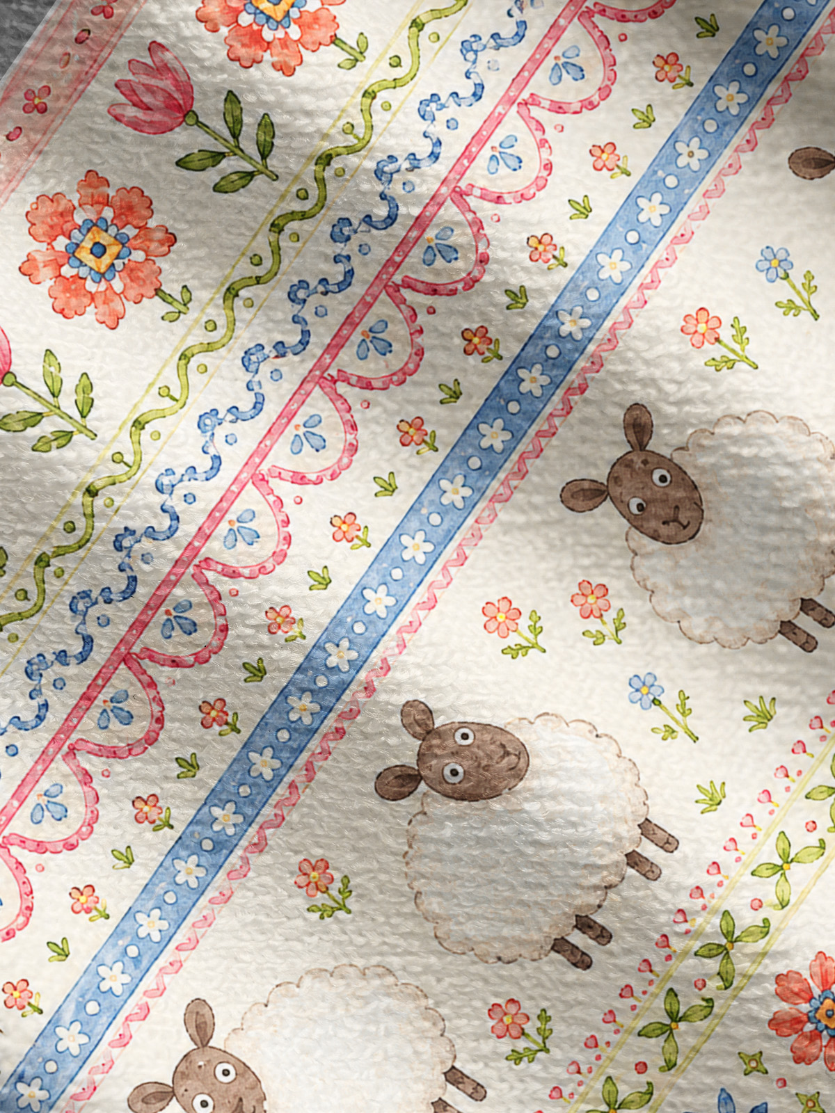 Pastoral Sheep Bands Print Fine‑Knit Cardigan