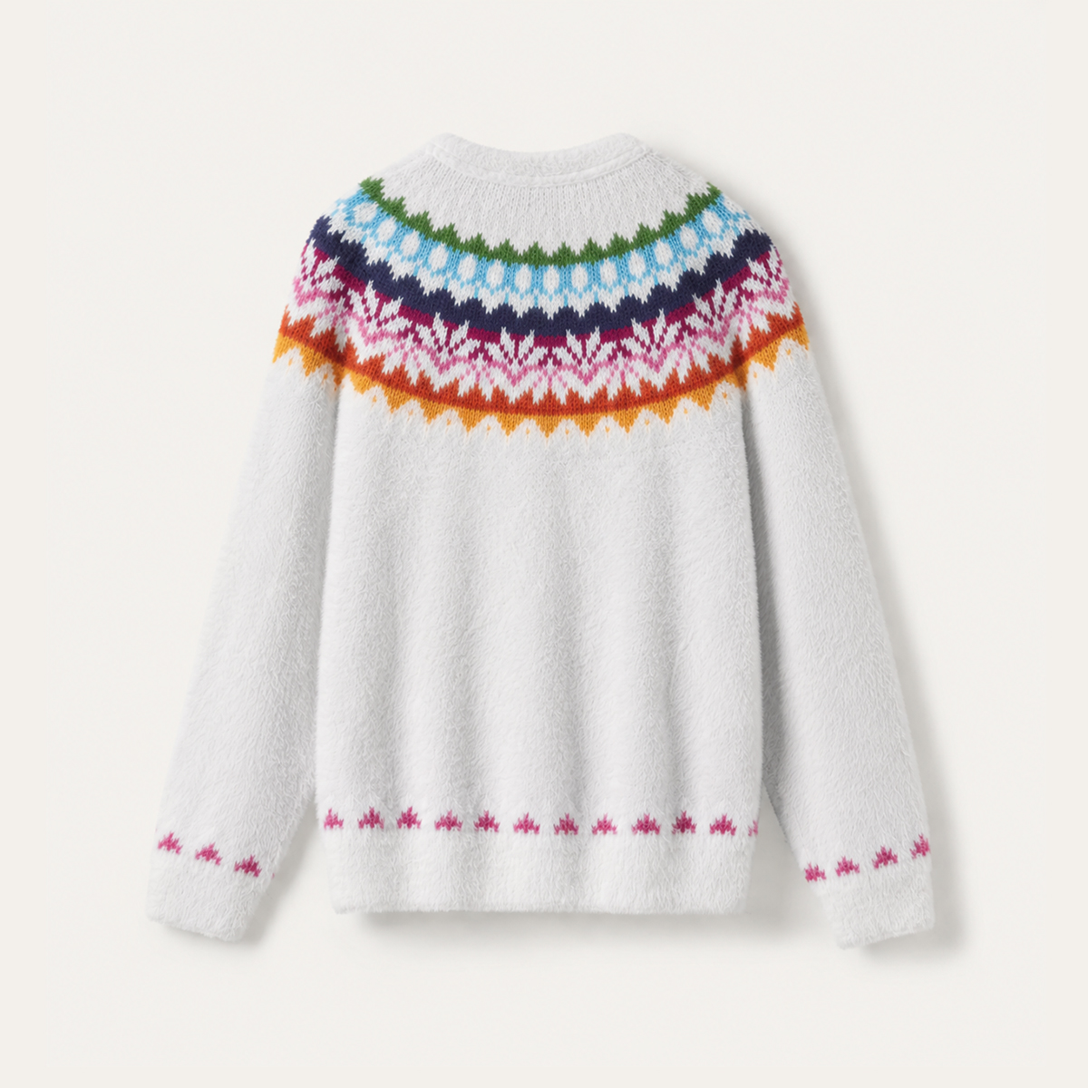 Colorful Nordic-Inspired Yoke Cozy Fuzzy Crewneck Sweater