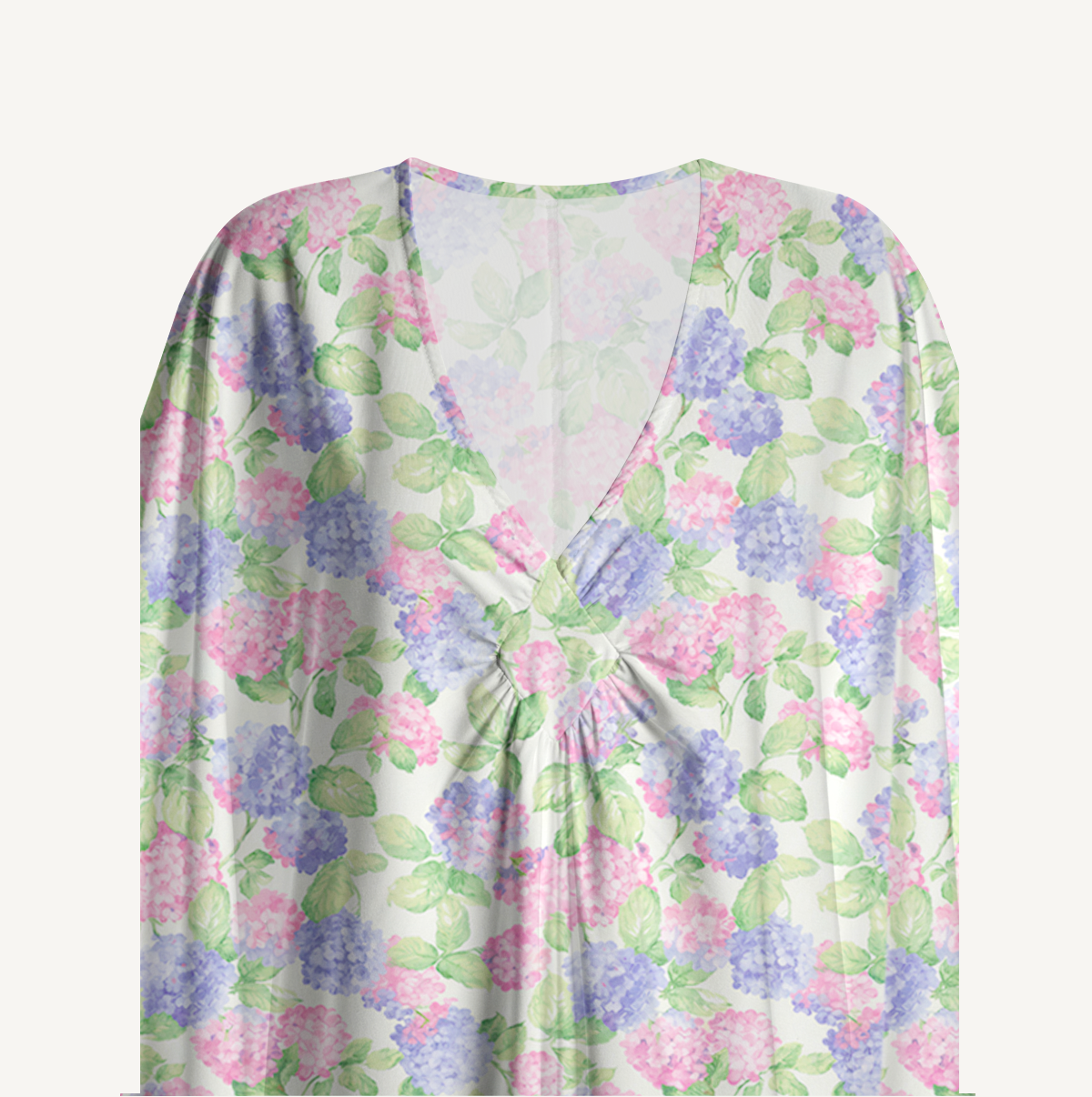  V‑Neck Lilac Hydrangea Kimono Sleeve Kaftan Dress