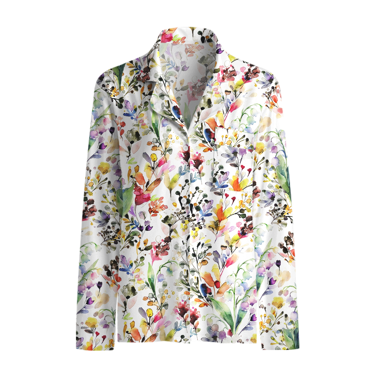 Watercolor Wildflower Garden Print Long Pajama Set 