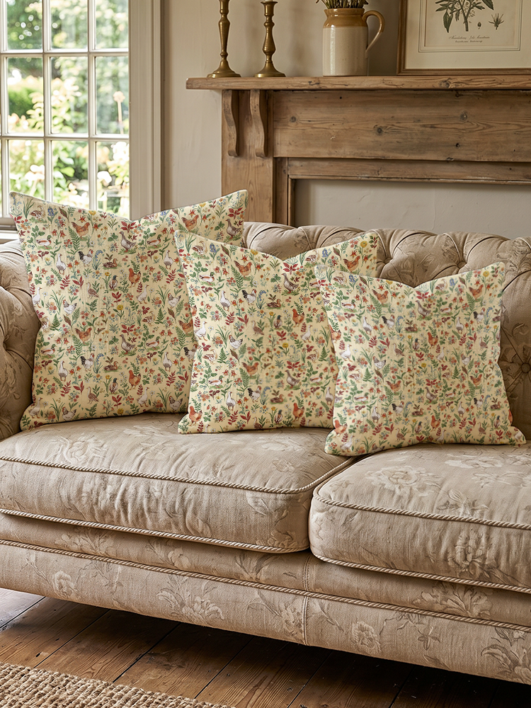 Countryside Garden Critter Cotton-Linen Pillow