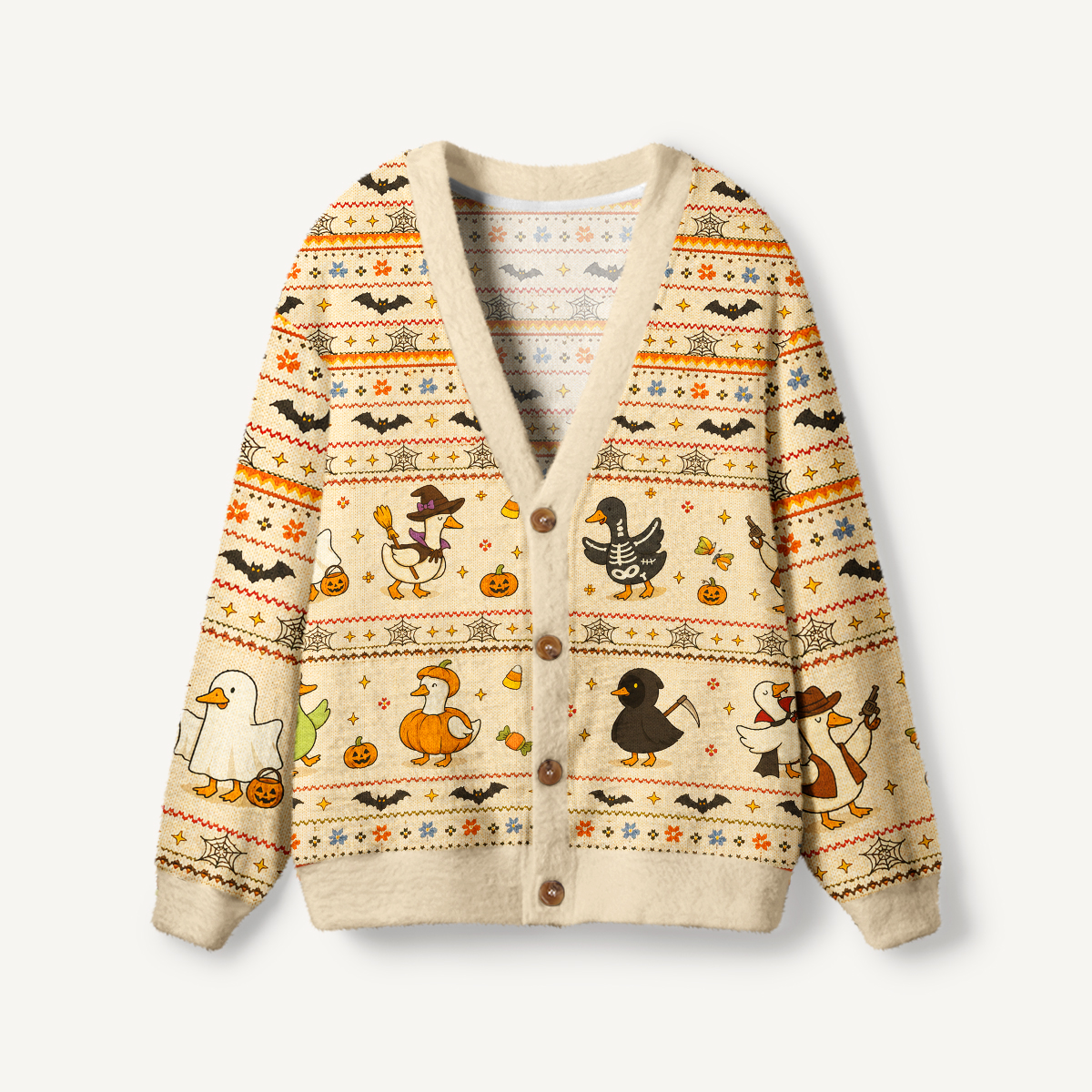 Halloween Ducks Collection Print Halloween Ugly Cardigan Sweaters