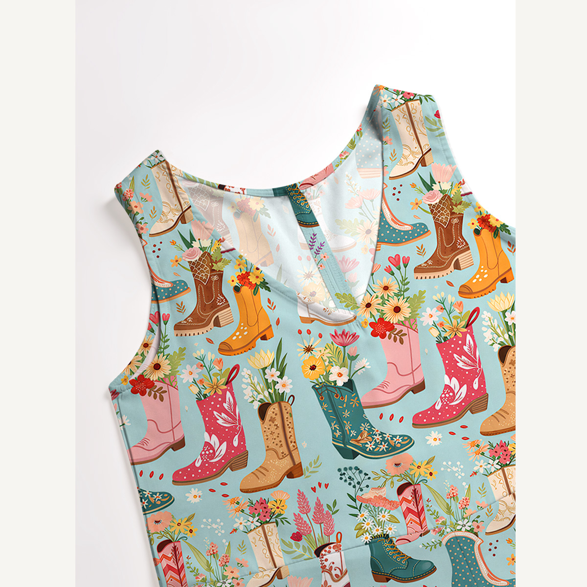 Boots Flower Print Print Boho Jumpsuit with Pockets for Women