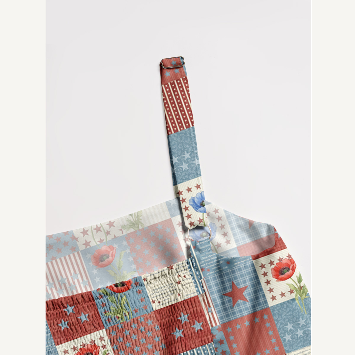 Vintage Patriotic Patchwork Print Quilt Wide Straps Maxi Dress With Pockets