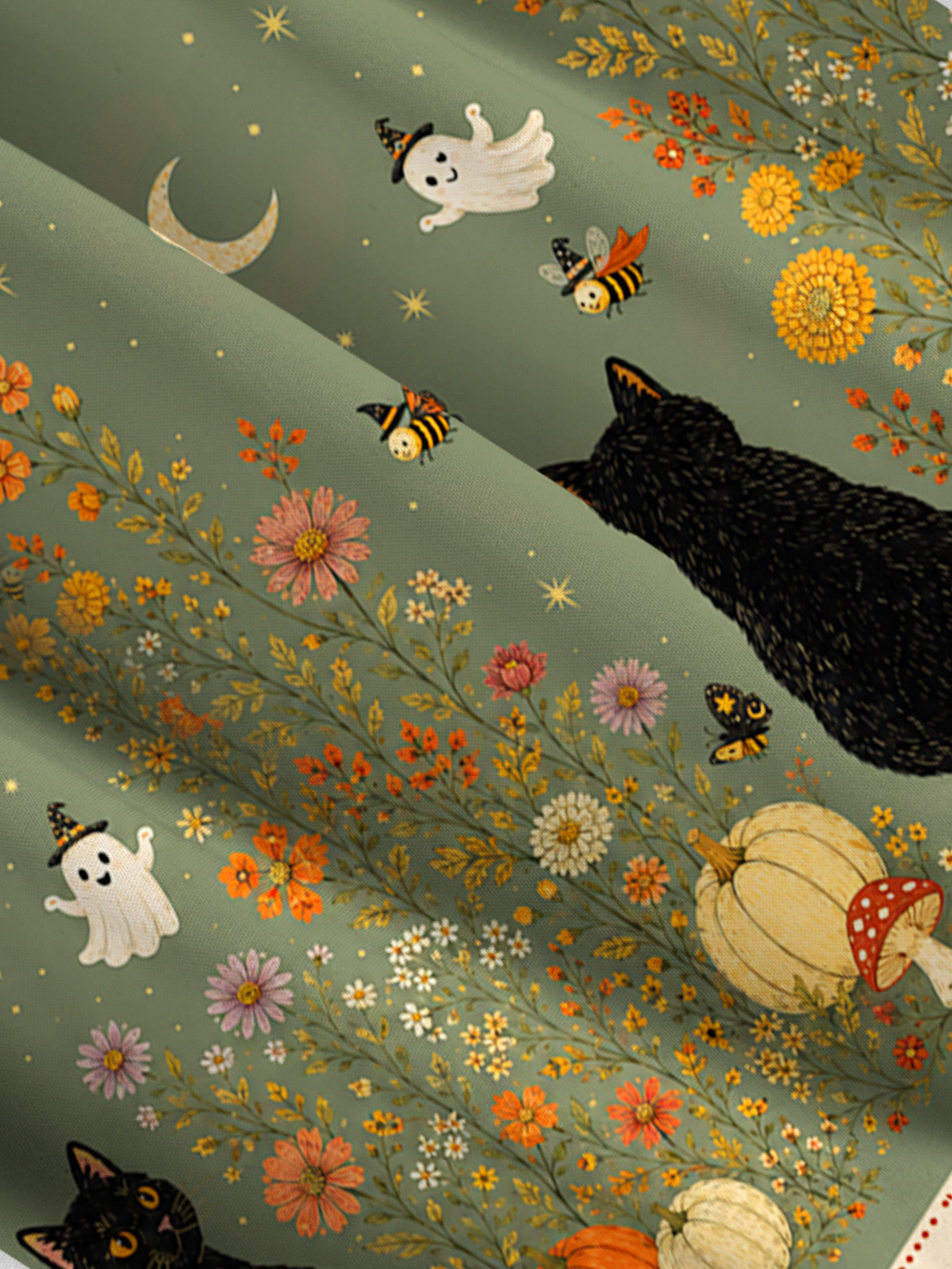 Twilight Pumpkin Garden Black Cat Print Wide Straps Maxi Dress With Pockets