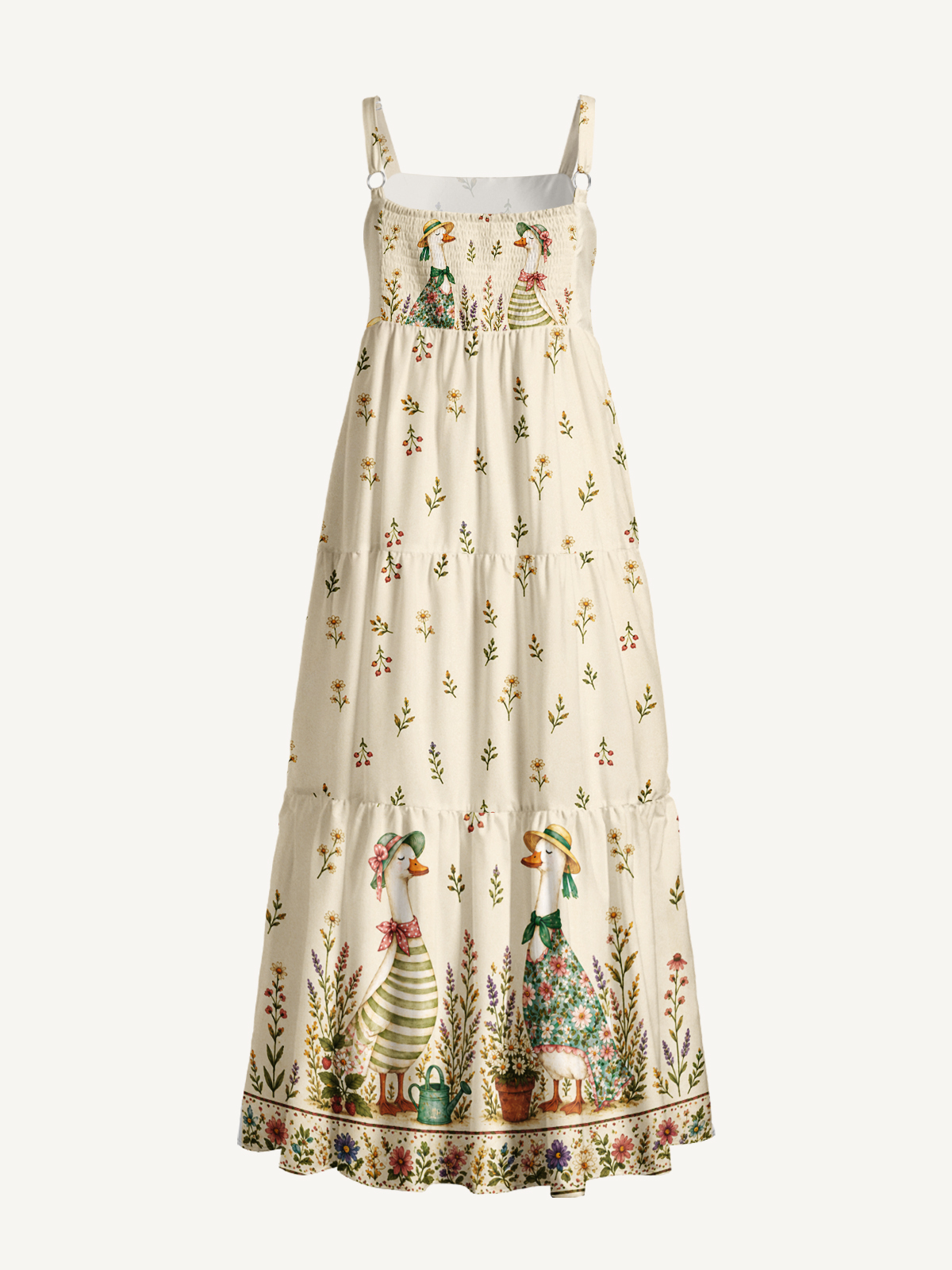 Country Garden Goose Ladies Print Wide Straps Maxi Dress With Pockets