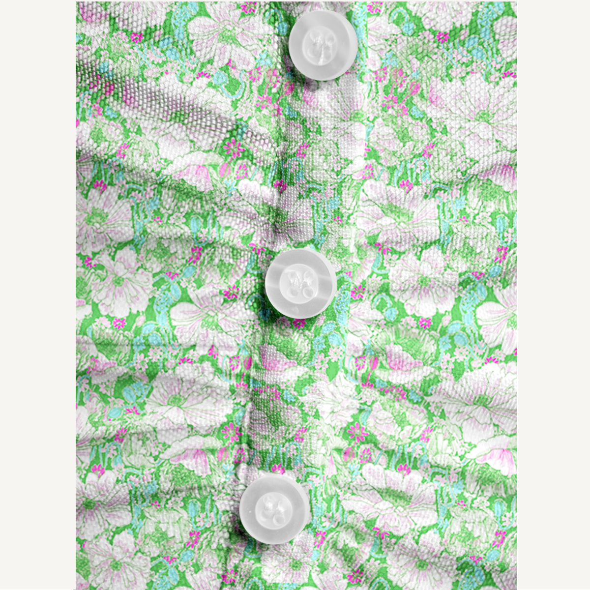 V-Neck Short Sleeve Mint Garden Print Mesh Top