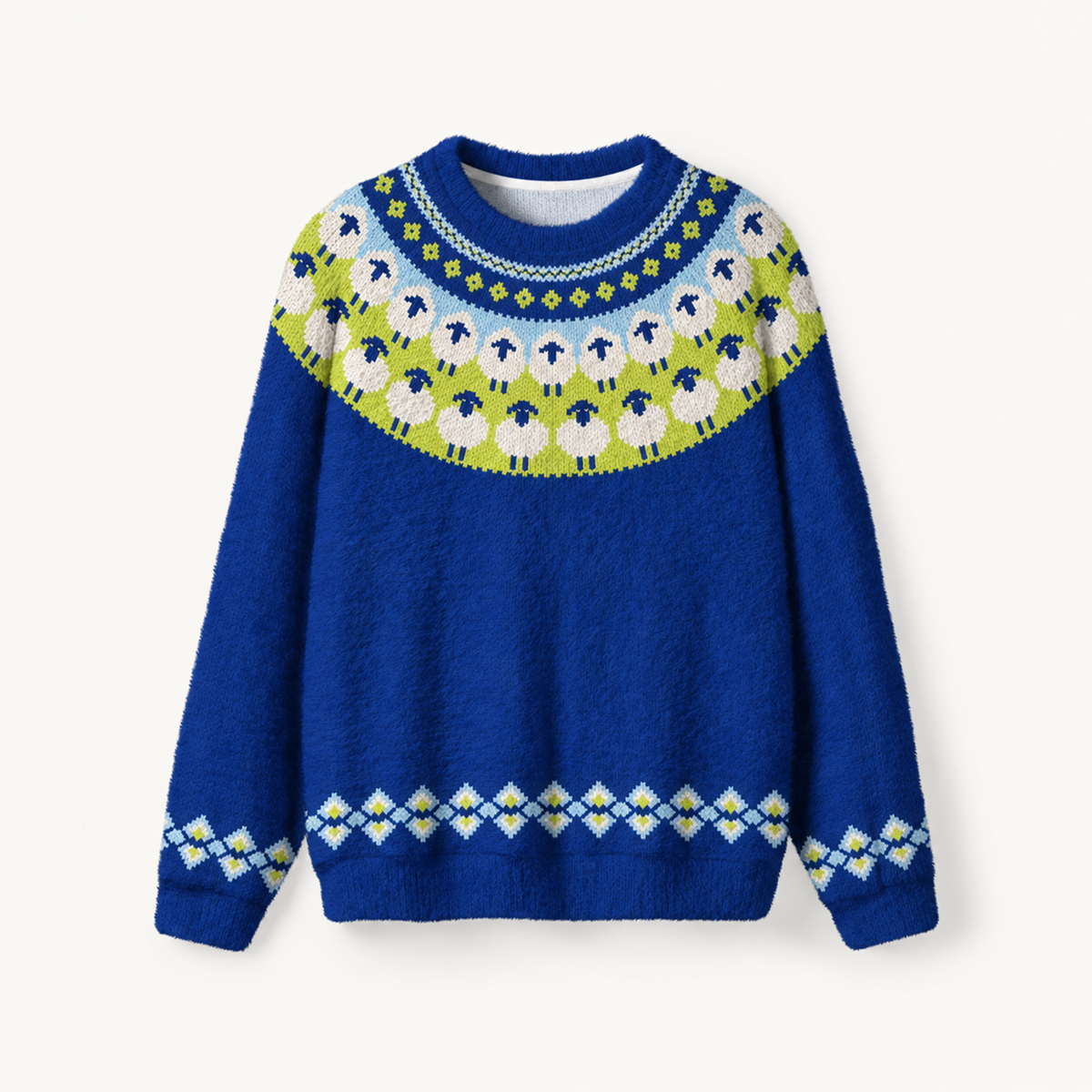 Heritage Meadow Sheep Fair Isle Fuzzy Crewneck Sweater