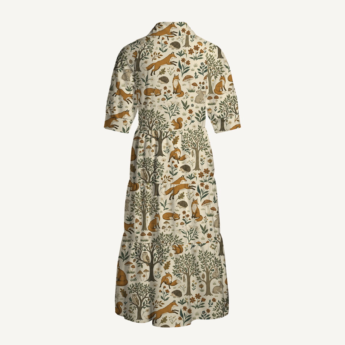 Woodland Creatures Print Casual Midi Dress With Pockets