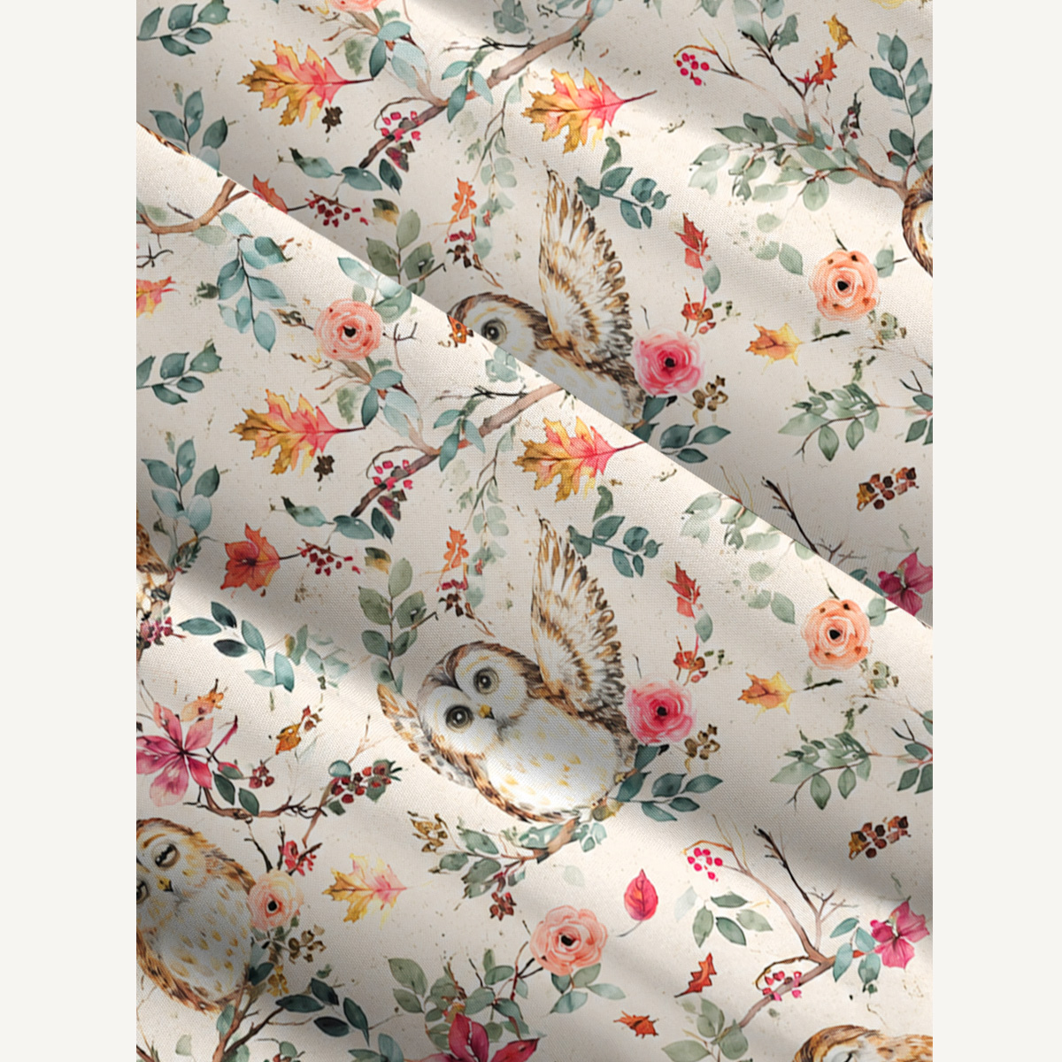 Forest Owls Print Wide Straps Maxi Dress With Pockets