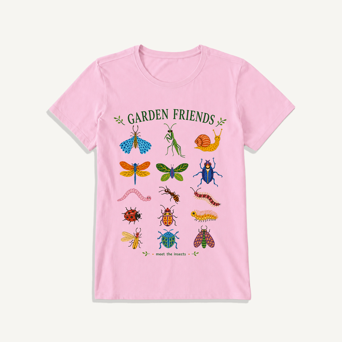 Garden Friends Insect Chart Print Crew Neck Cotton Tee