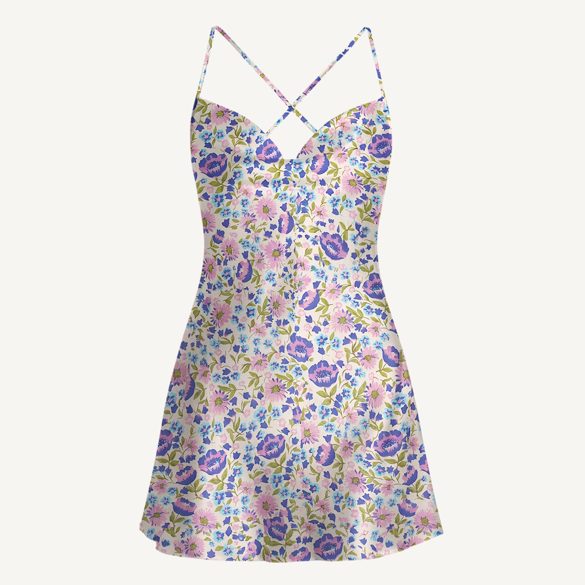Lavender Bloom Satin Cross Back Mini Dress