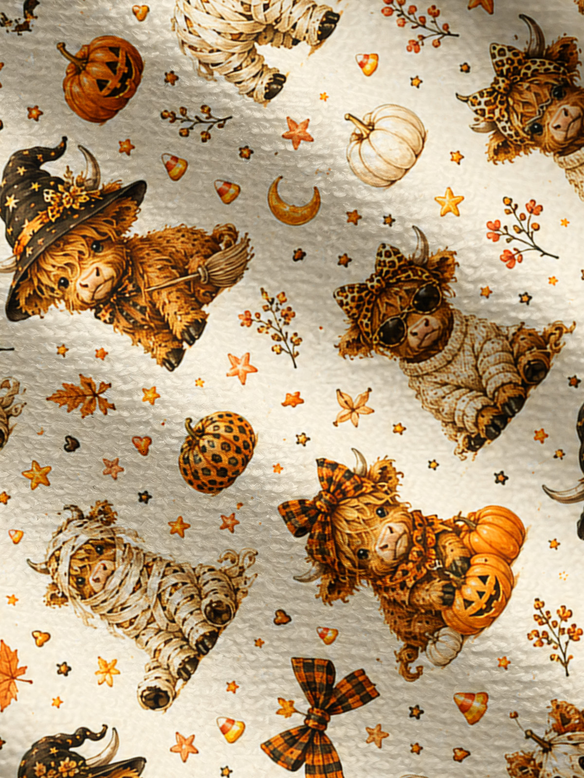 Spooky Highland Cows Print Fine‑Knit Cardigan