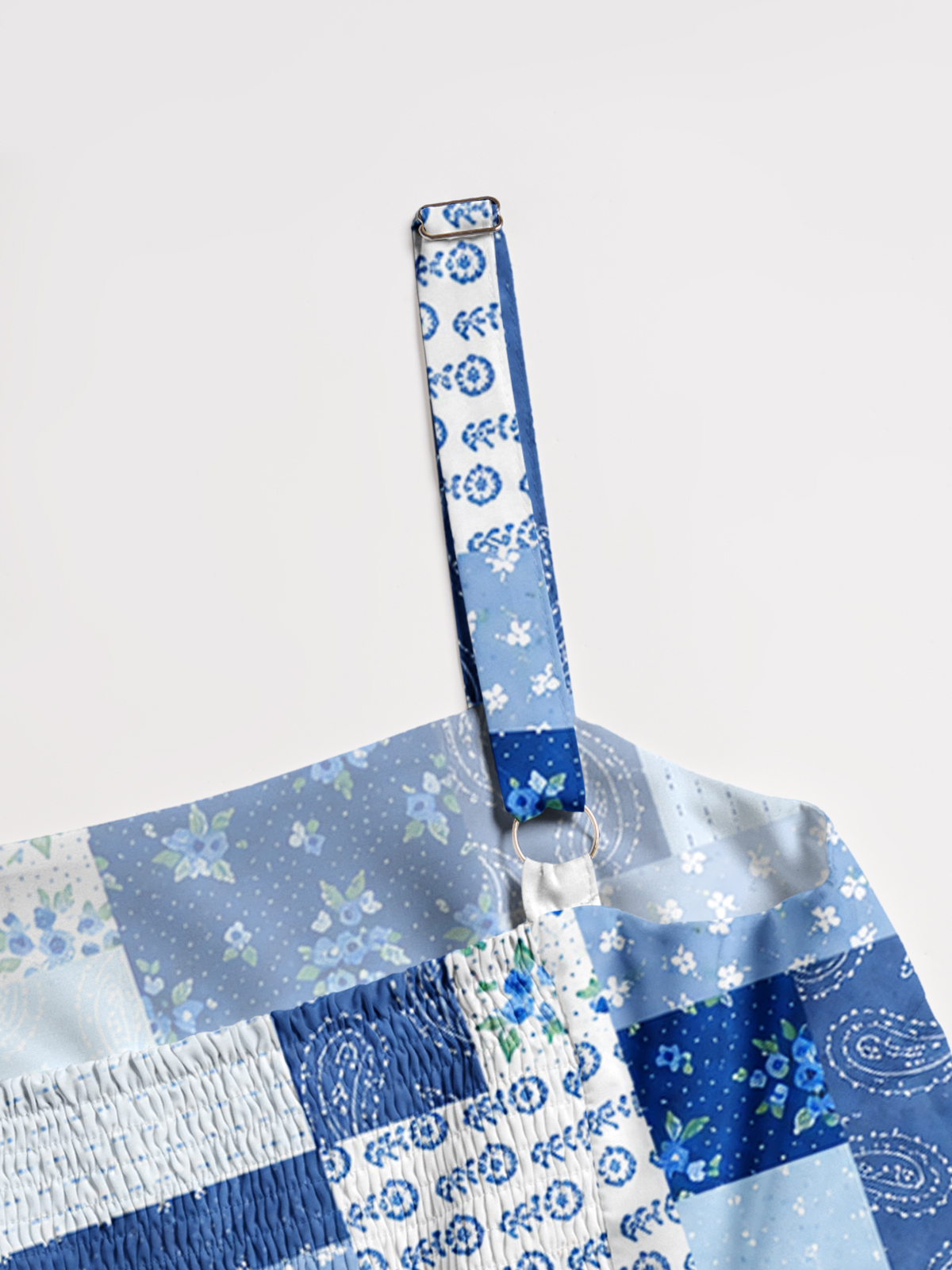 Blueberry Paisley Patchwork Print Wide Straps Maxi Dress With Pockets