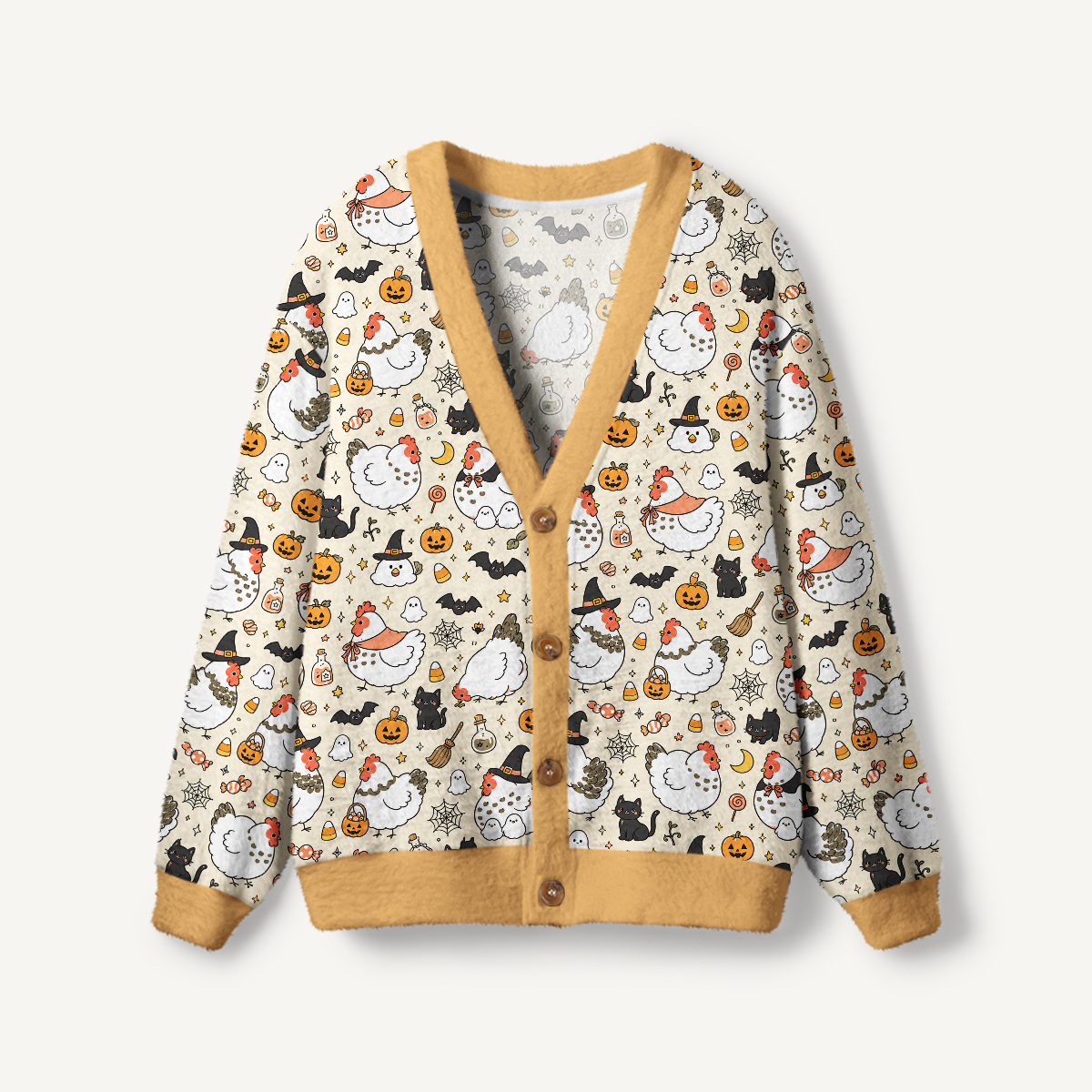Hen House Haunts Print Ugly Cardigan Sweaters