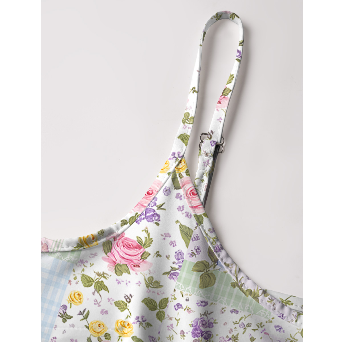 Pastel Rose Print Spaghetti Strap Mini Dress