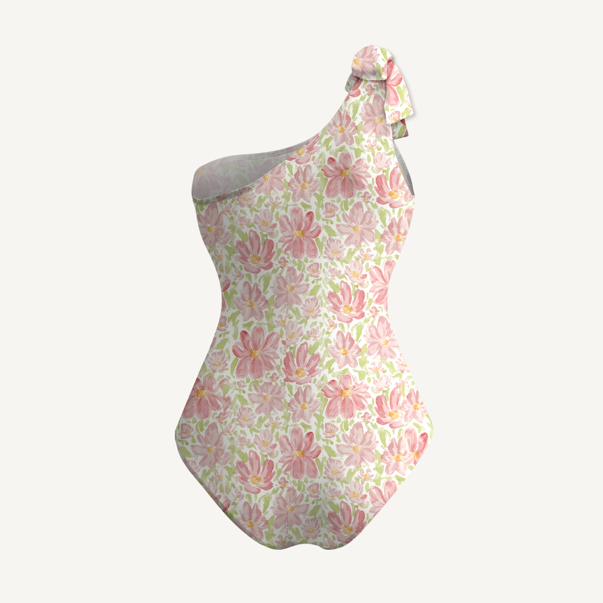 Cosmos Flower One Shoulder One Piece Swimsuit and Matching Sarong Set for Women