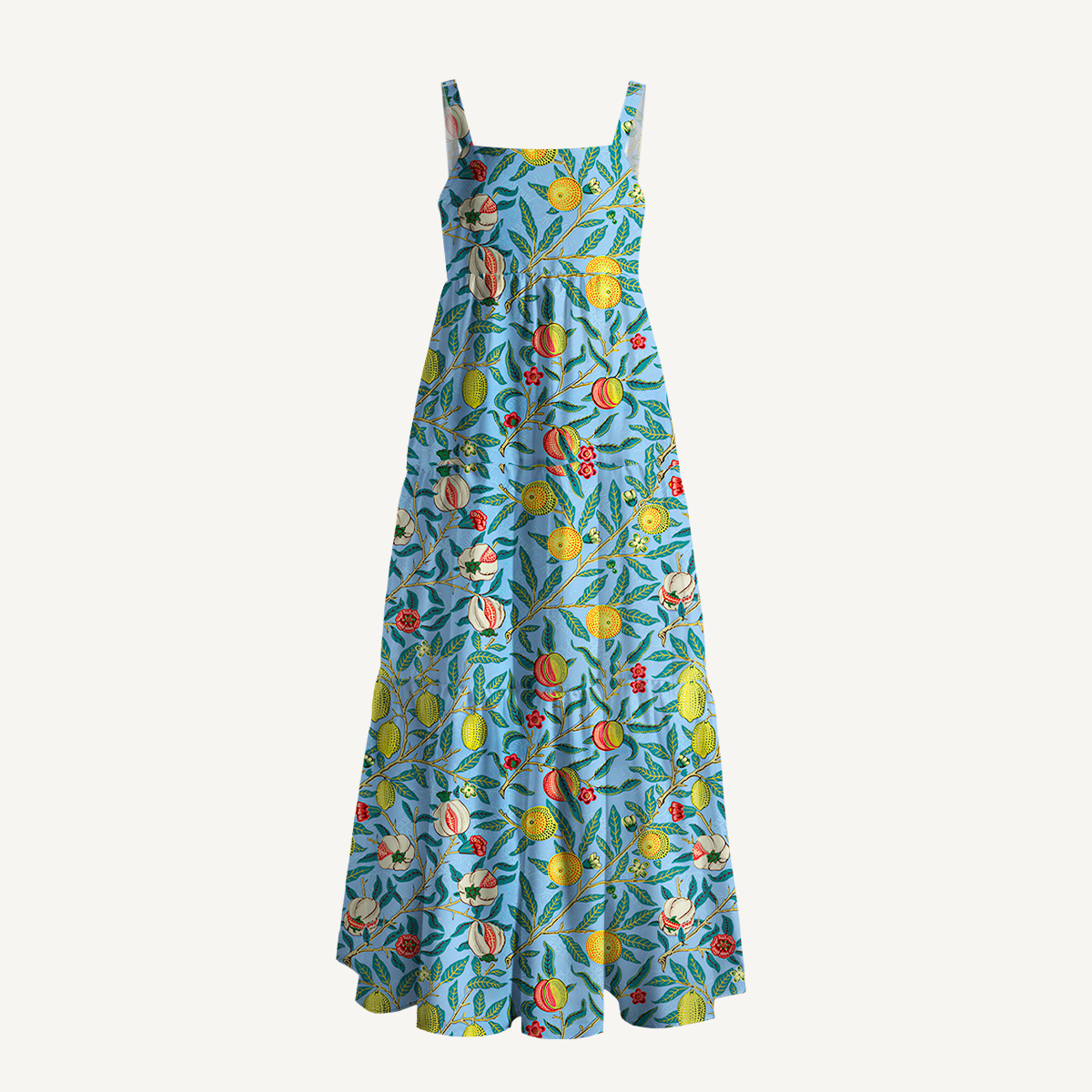 Lemon Pomegranate Garden Wide Straps Maxi Dress With Pockets
