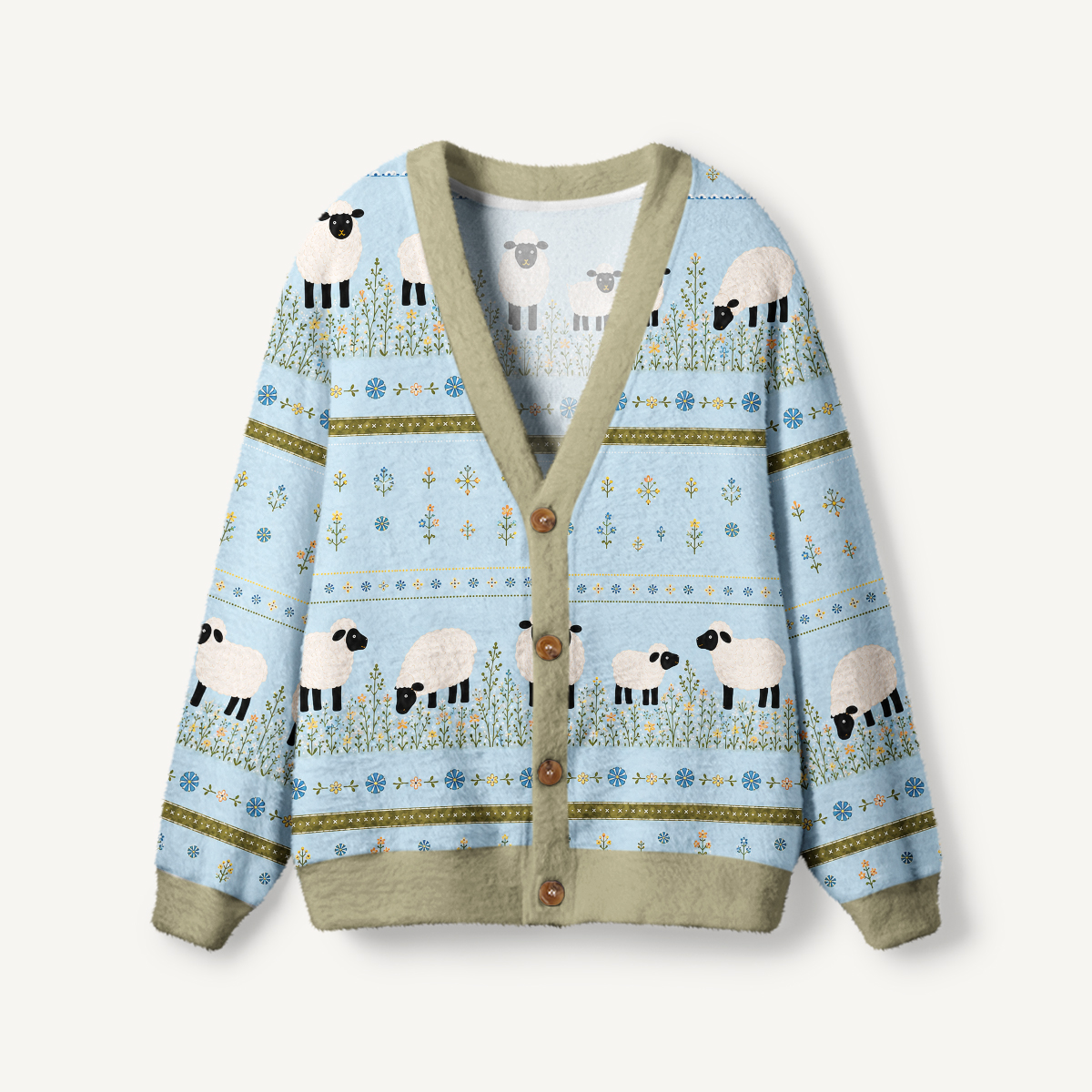Blue Meadow Sheep Print Halloween Ugly Cardigan Sweaters