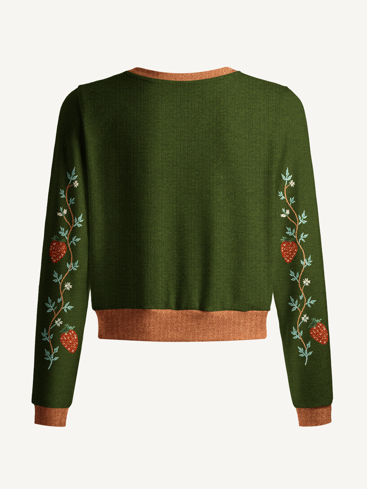 Whimsical Woodland Fox & Strawberry Print Fine‑Knit Cardigan
