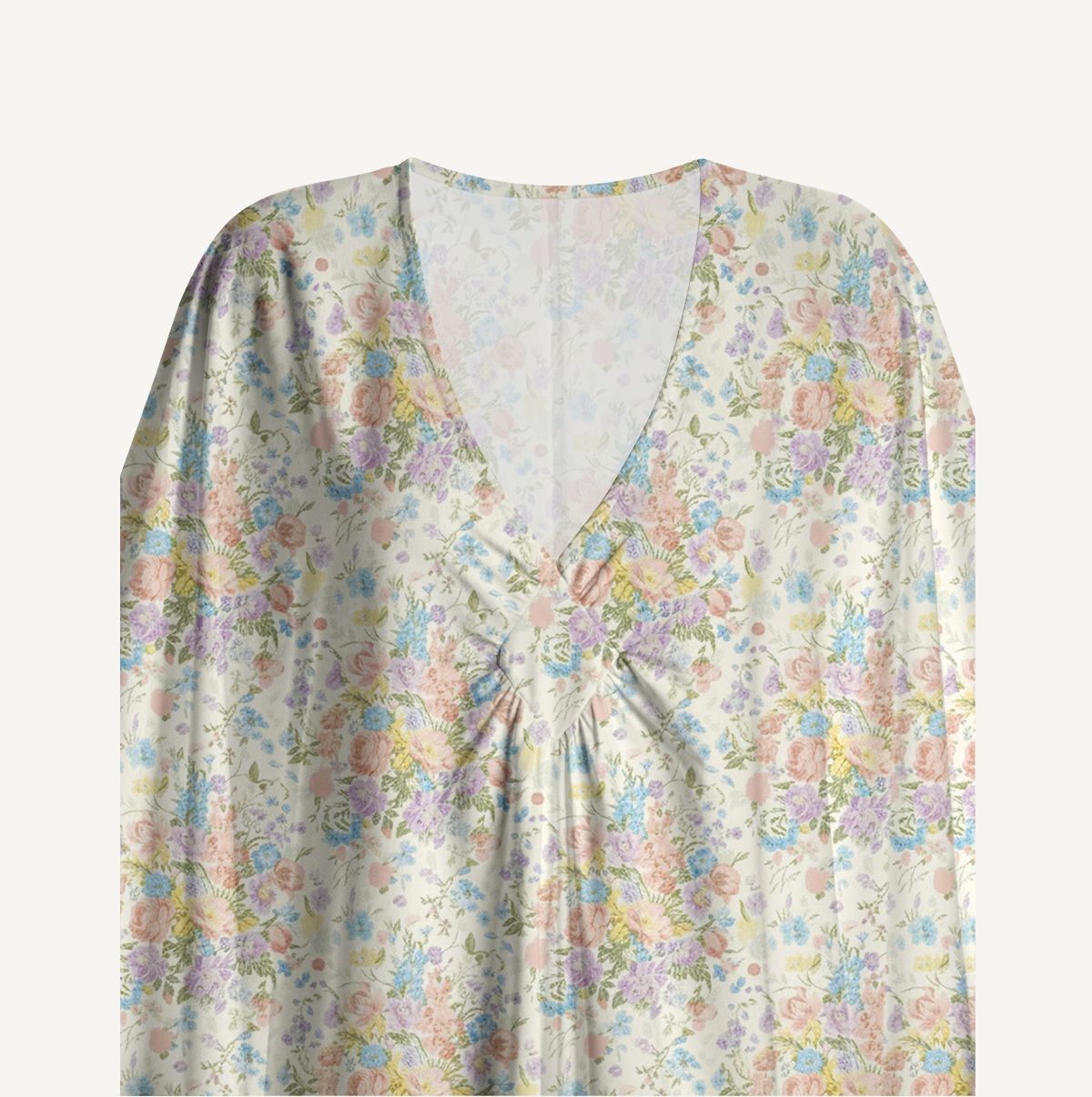  V‑Neck Morning Dew Bouquet Kimono Sleeve Kaftan Dress