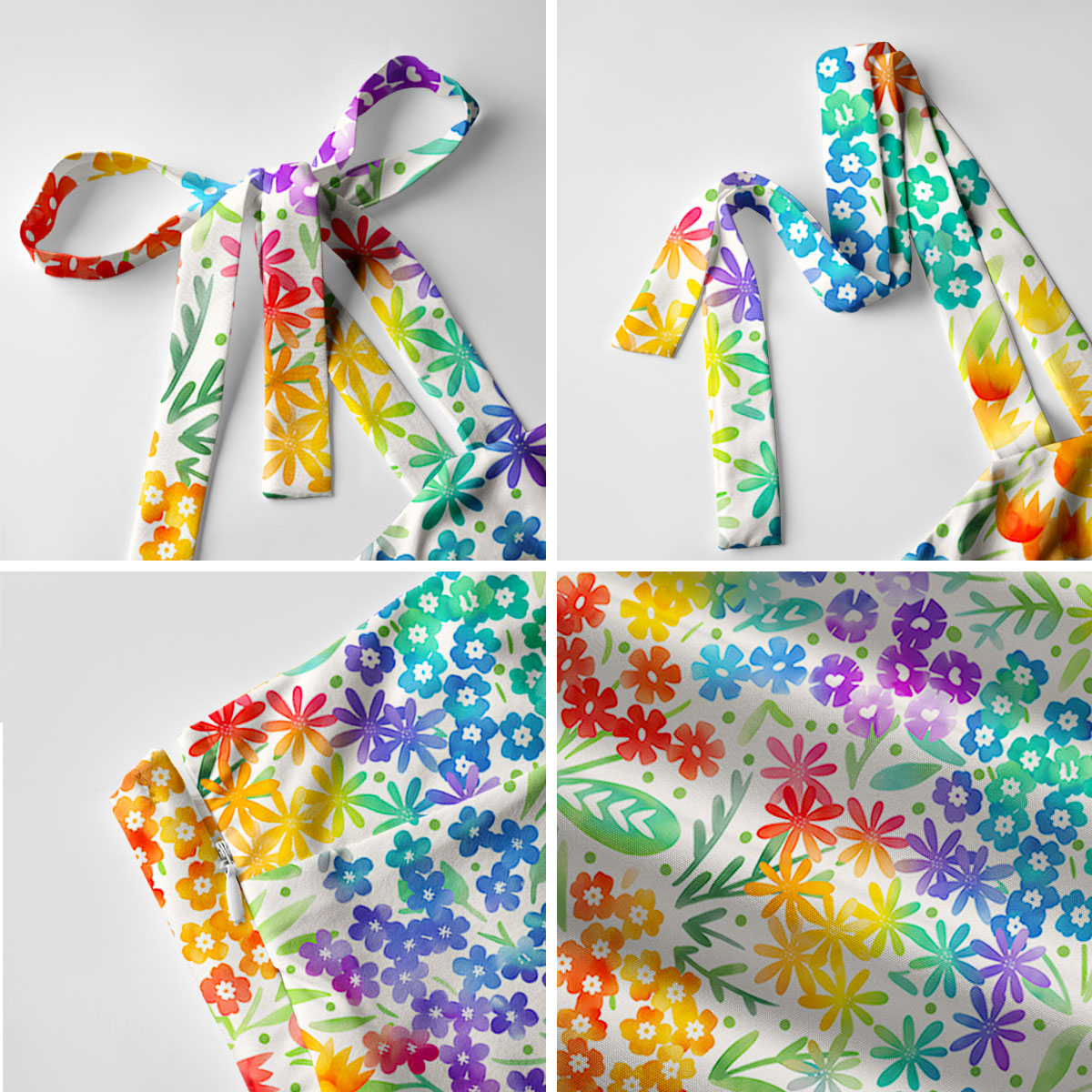 Fun Rainbow Print Bow Strap Maxi Dress