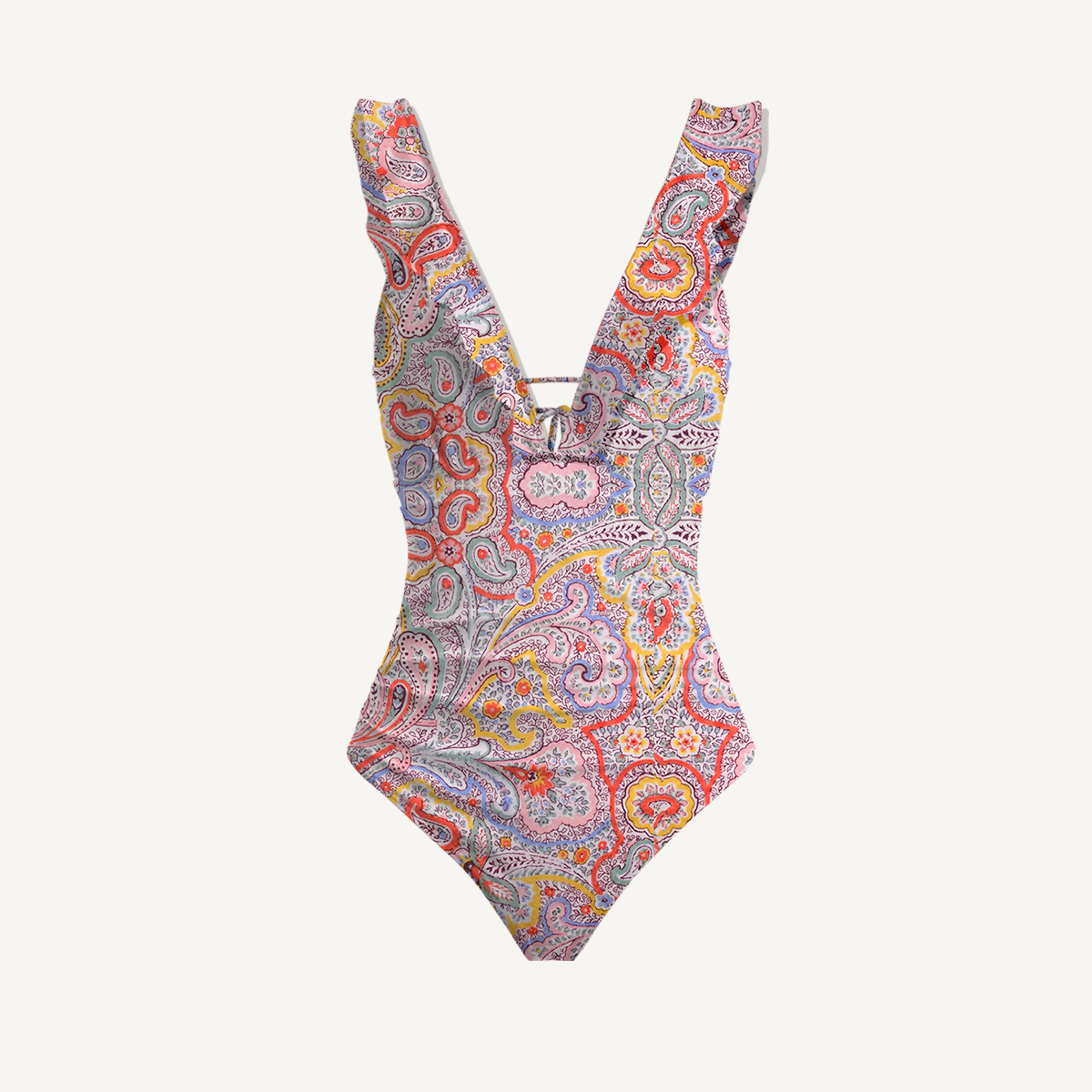 Sunrise Paisley Ruffled V Neck One Piece Swimsuit and Matching Midi Skirt Set