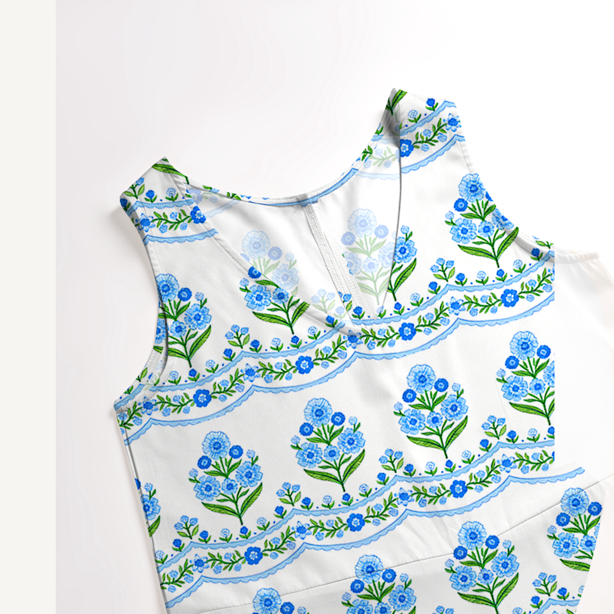 V-Neck Azure Folk Jumpsuit with Pockets for Women