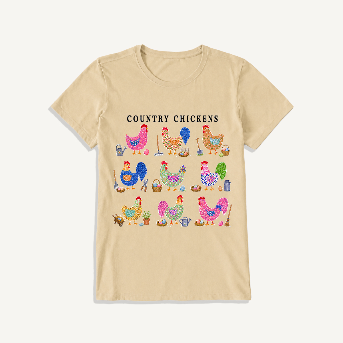 Cottage Chicken Collection Print Crew Neck Cotton Tee