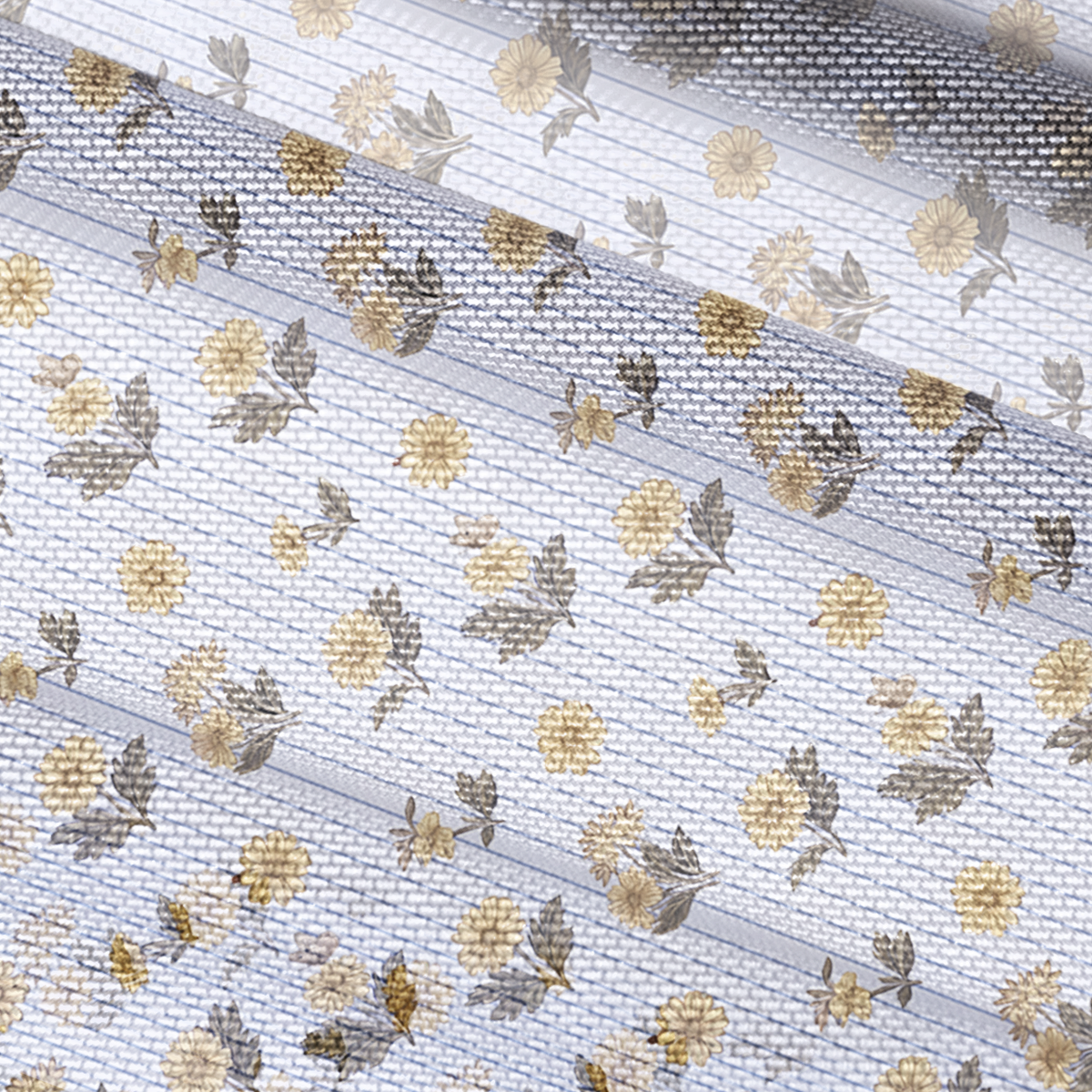 V-Neck Short Sleeve Blue Marigold Print Mesh Top