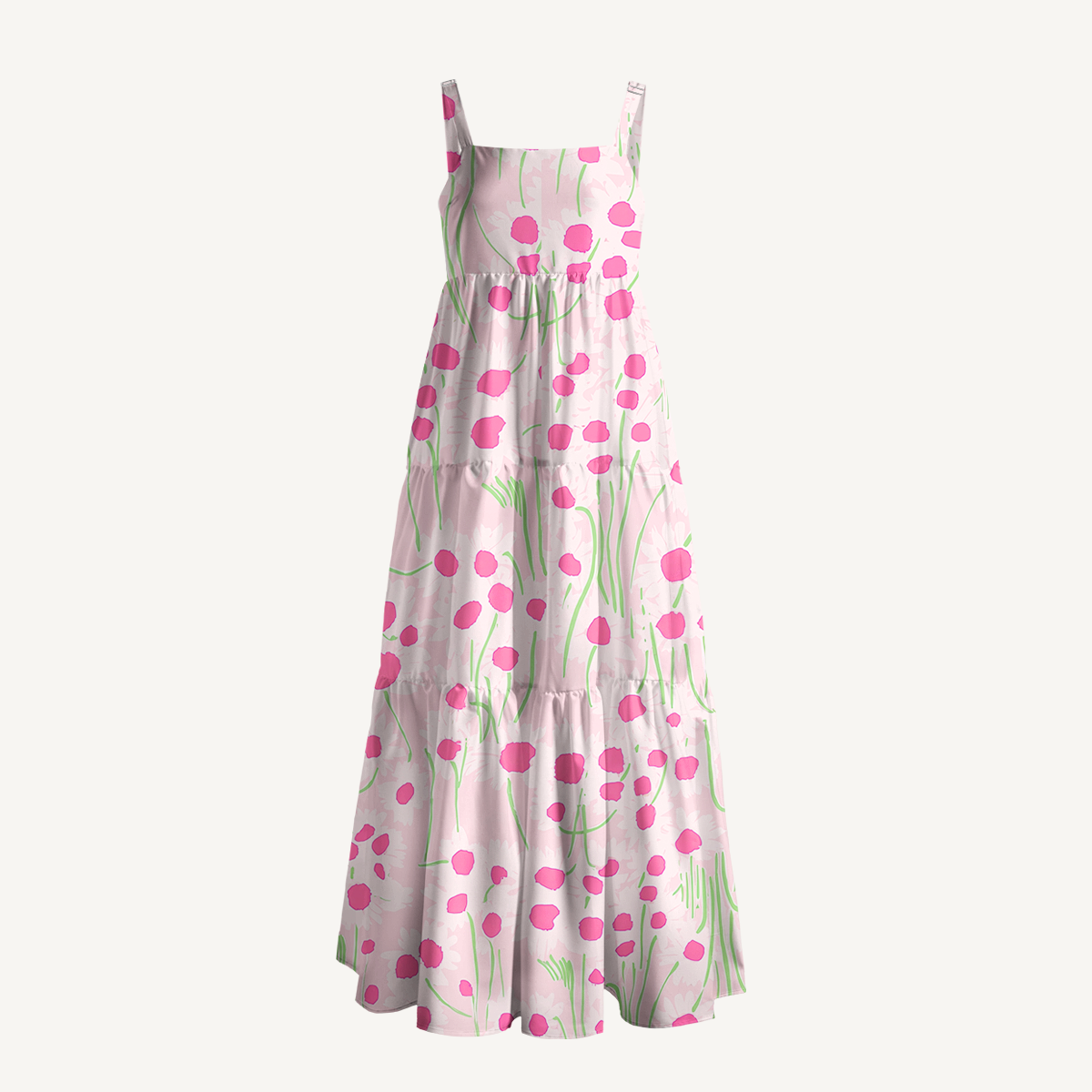 Square Neck Pink Daisy Print Slip Dress