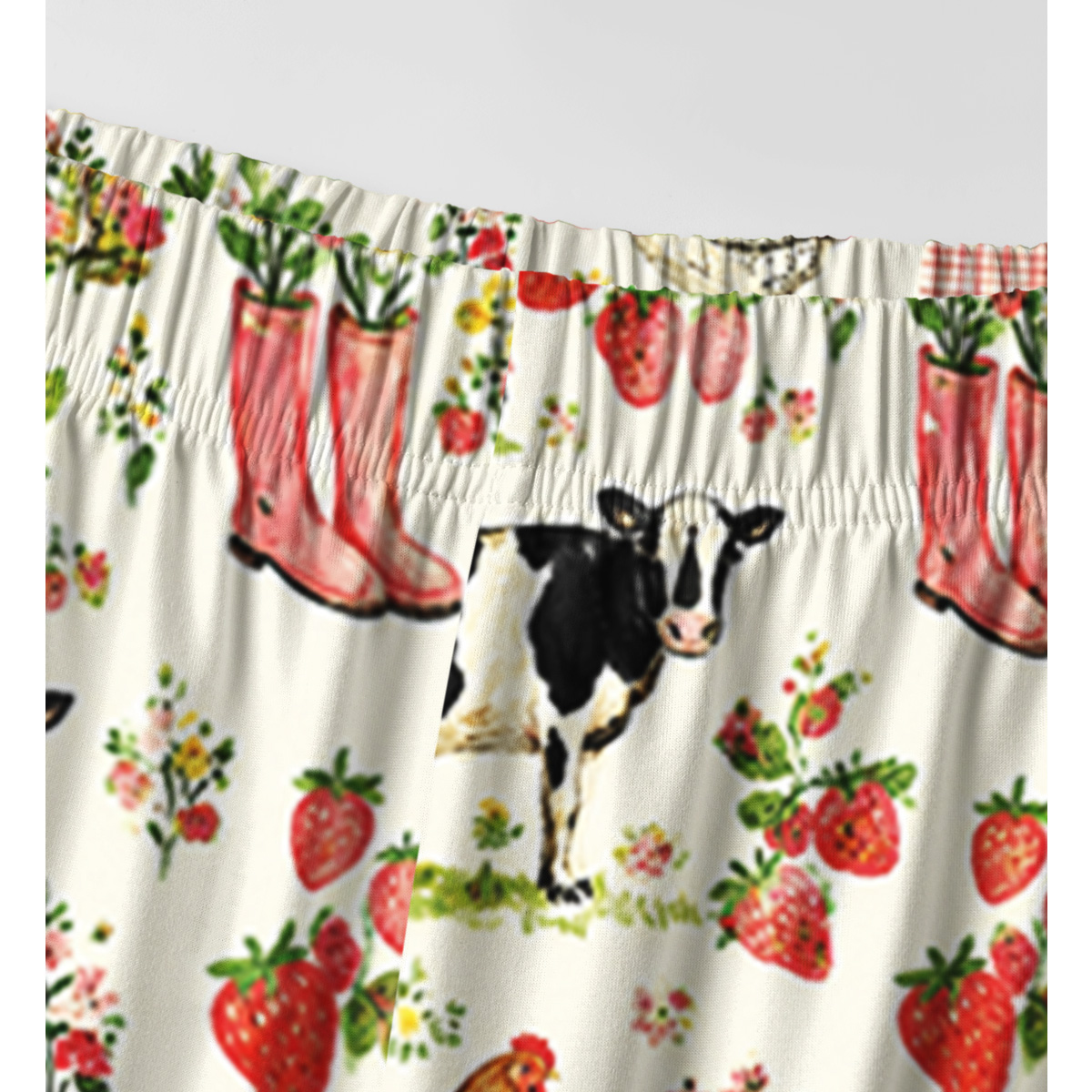 Watercolor Pink Farm Chicken Print Long Pajama Set 