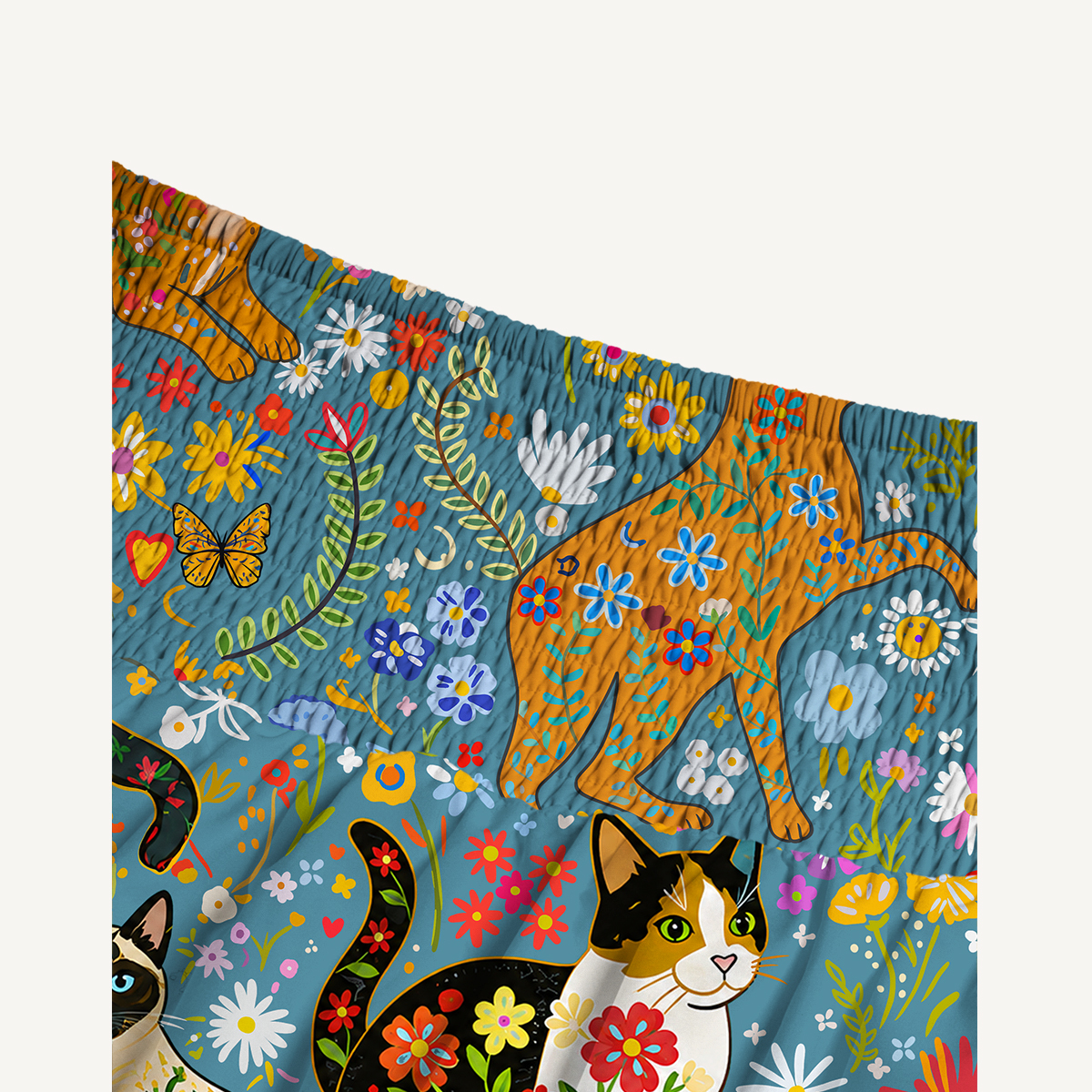Colorful Garden Cat Print Convertible Maxi Skirt & Strapless Dress  