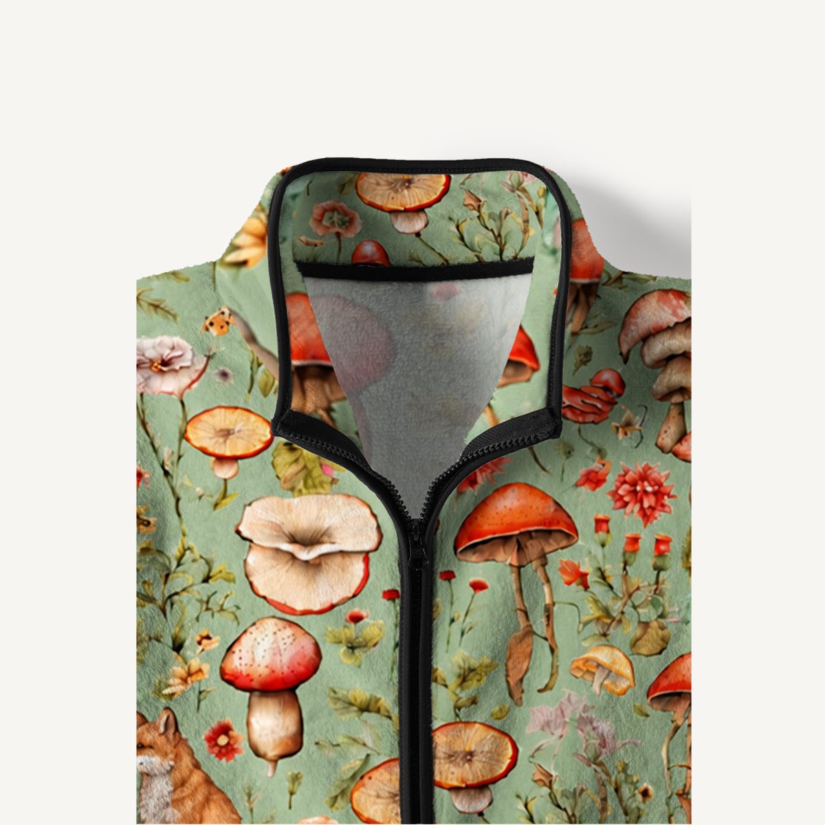 Enchanted Mushroom Forest Fox Print Fleece Jacket