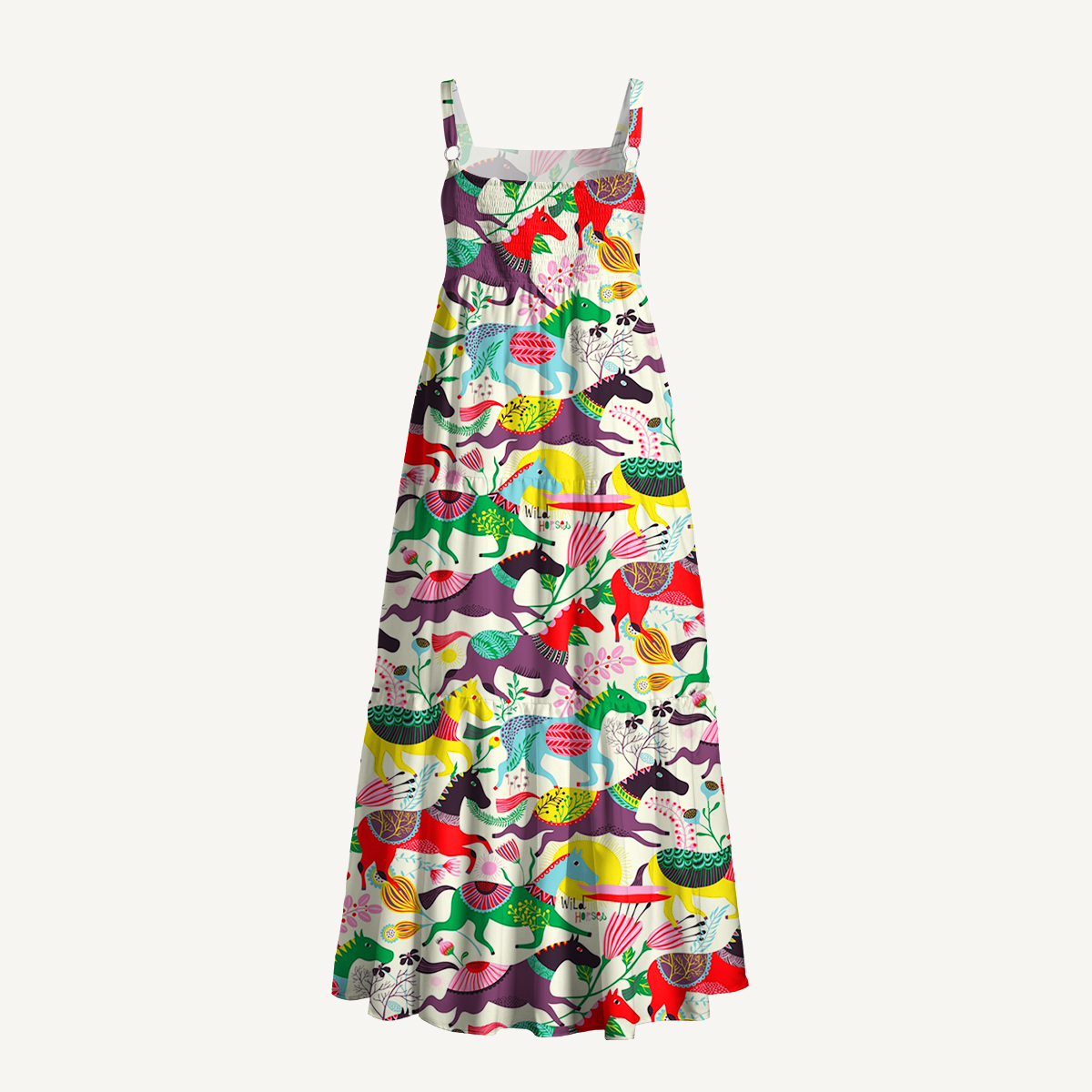 Retro Colorful Pony Animals Print Slip Dress