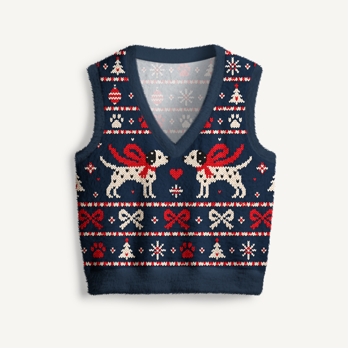 Festive Dog Scarf Fairisle Print V-Neck Sweater Vest
