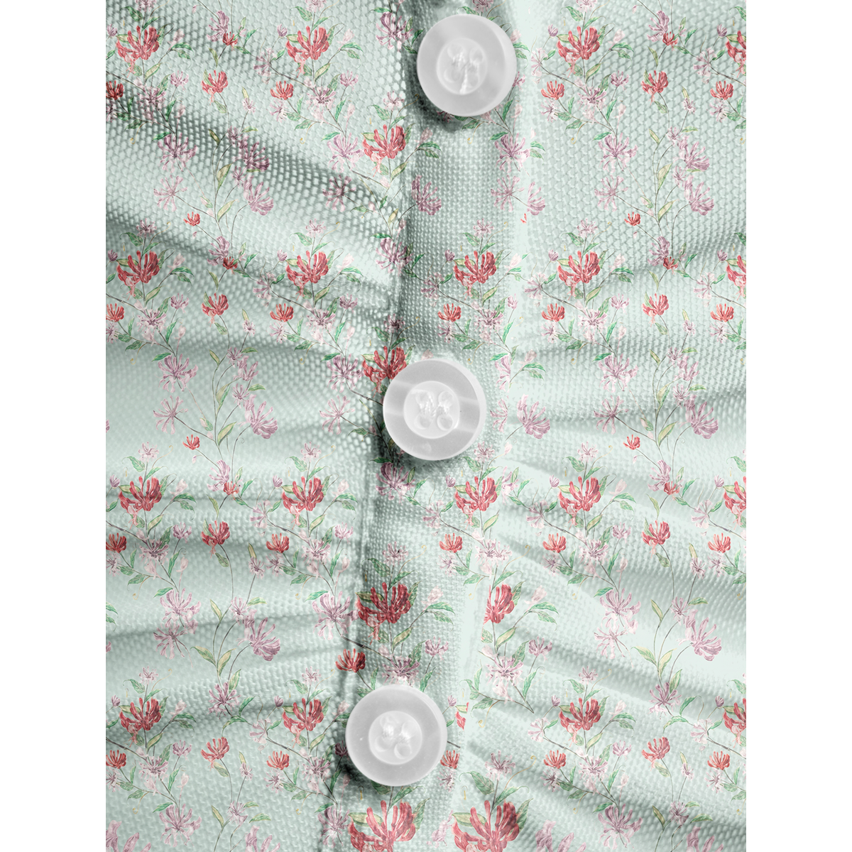 V-Neck Short Sleeve Mint Honeysuckle Print Mesh Top