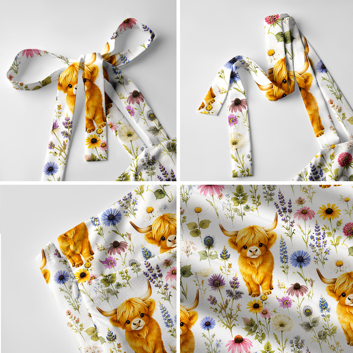  Farm Animal Boho Highland Cow Print Bow Strap Maxi Dress