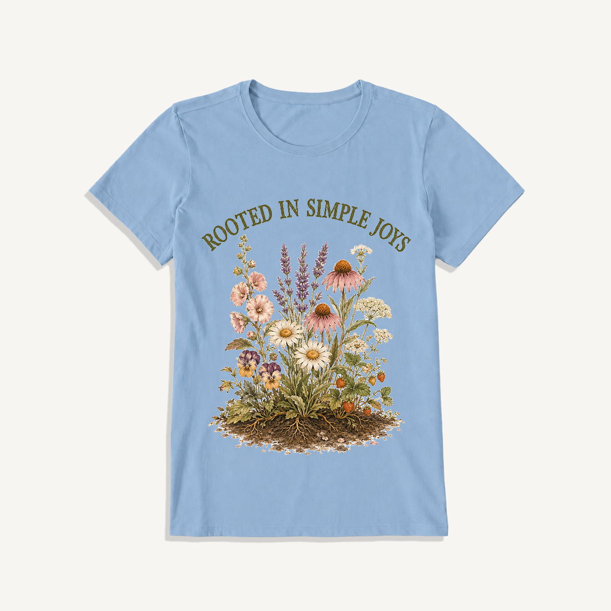 Rooted Wildflower Garden Print Crew Neck Cotton Tee