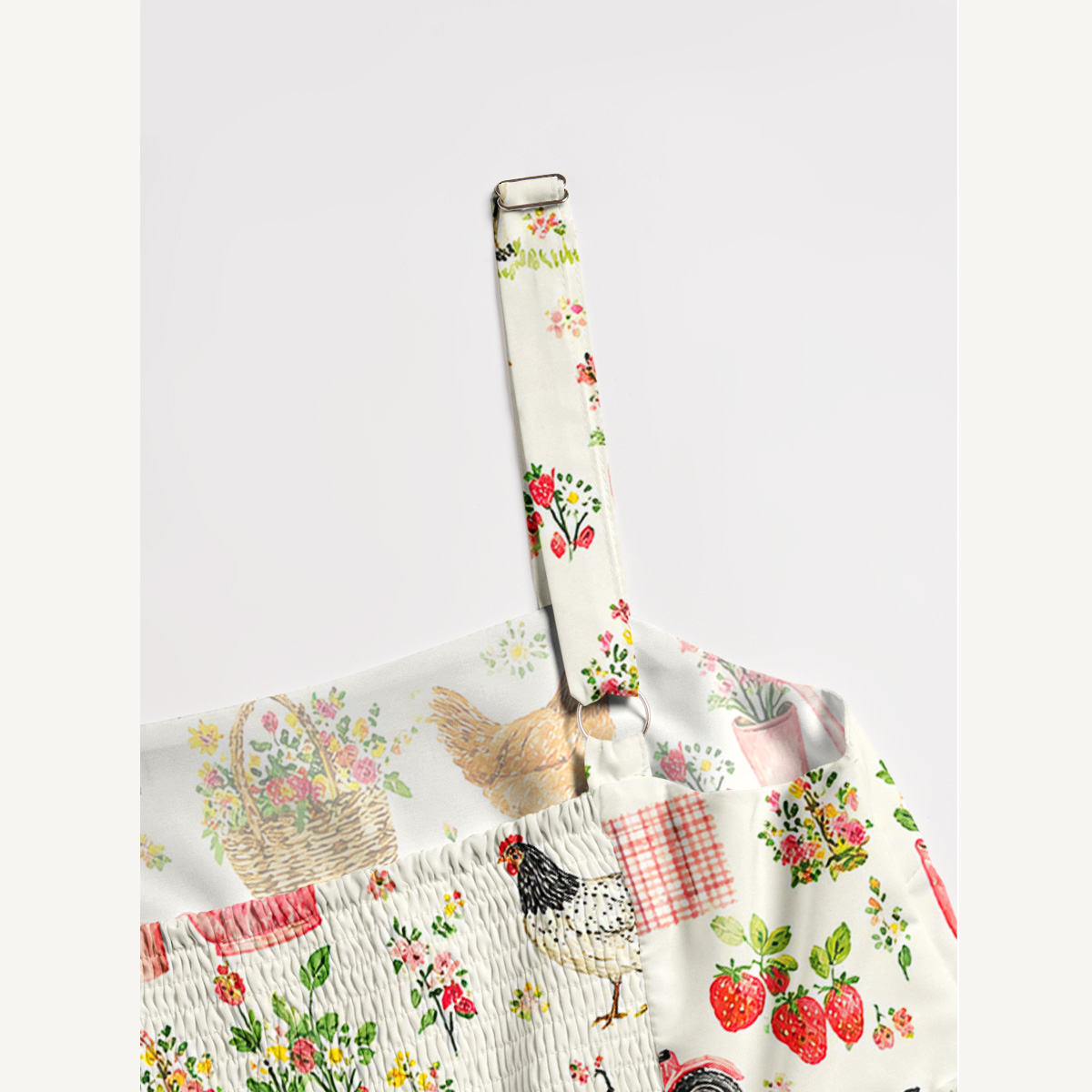 Watercolor Pink Farm Chicken Print Wide Straps Maxi Dress With Pockets