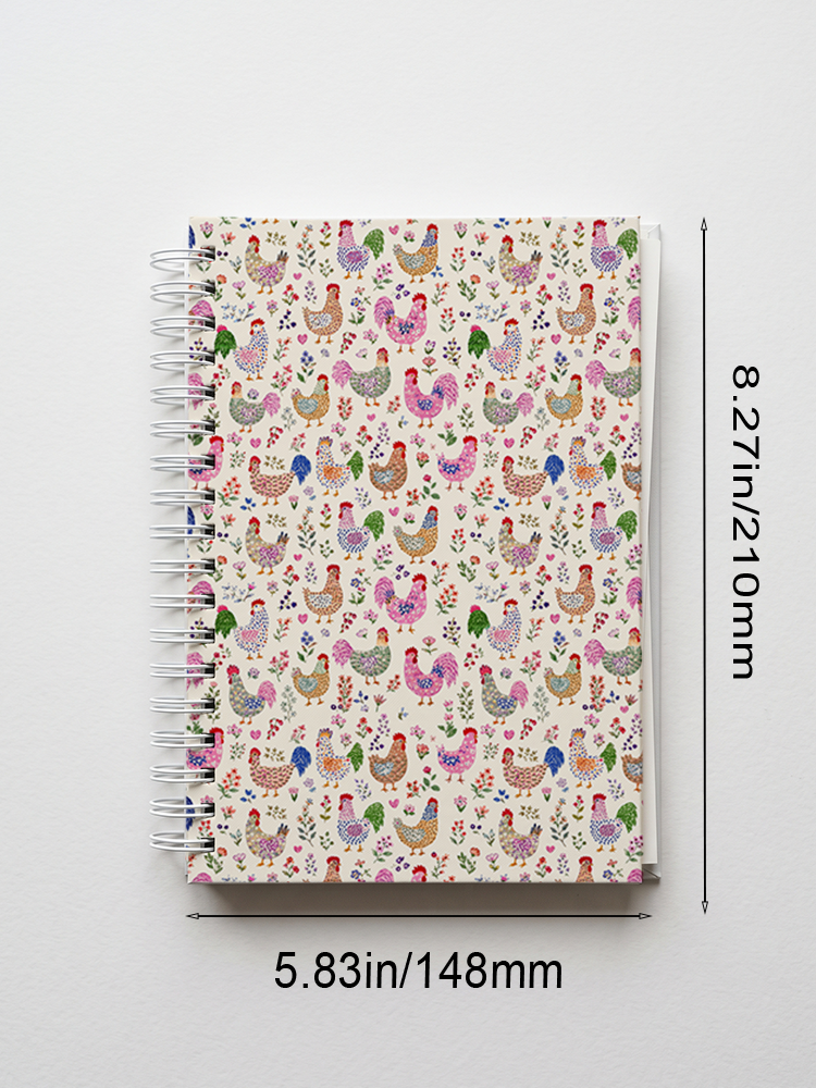 Colorful Farm Chickens Print A5 Spiral Notebook 