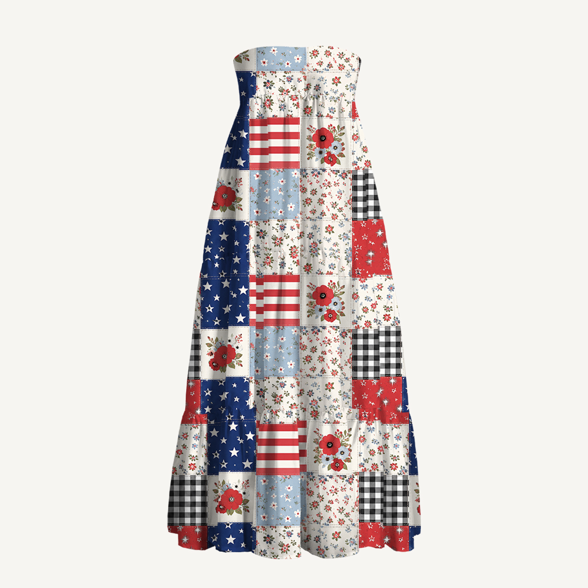 Flower Americana Patchwork Print Convertible Maxi Skirt & Strapless Dress  