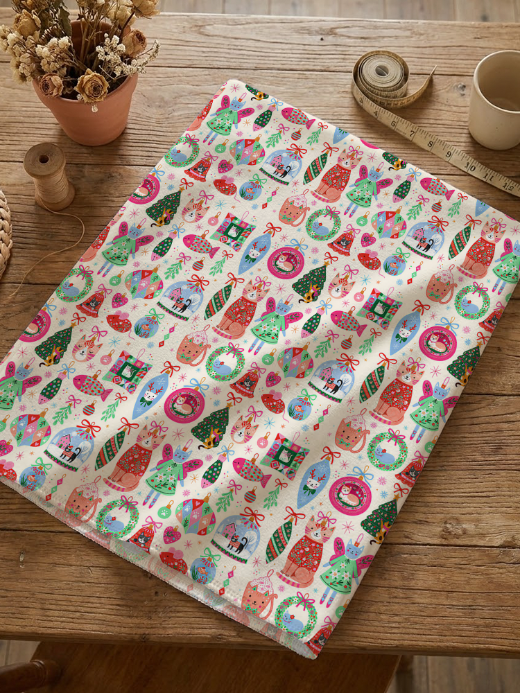 Christmas Cat Ornament Print Dining Chair Back Covers